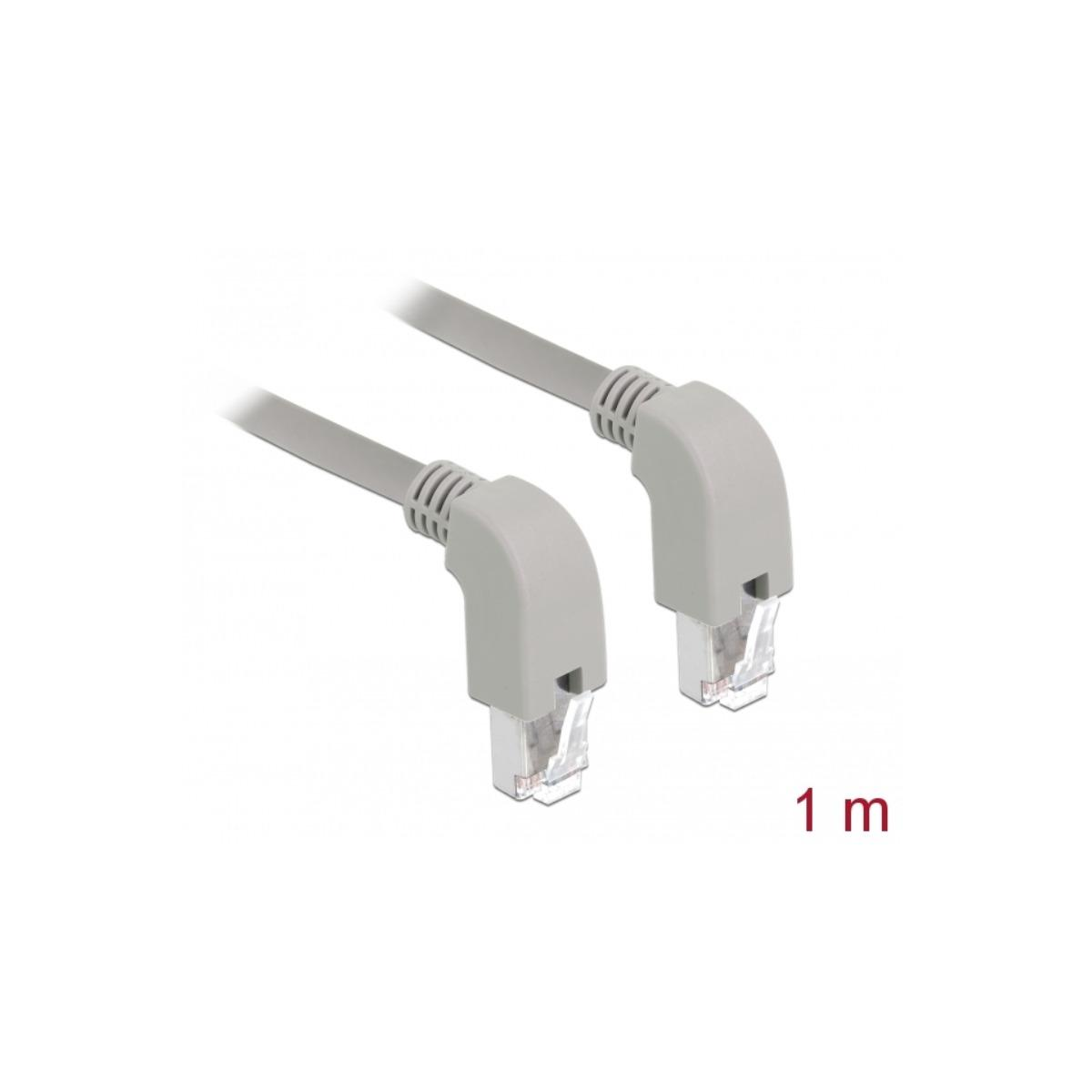 Zwei graue Ethernet-Kabel mit abgewinkelten grauen Steckern auf weißem Grund, mit einer Länge von 1 m.