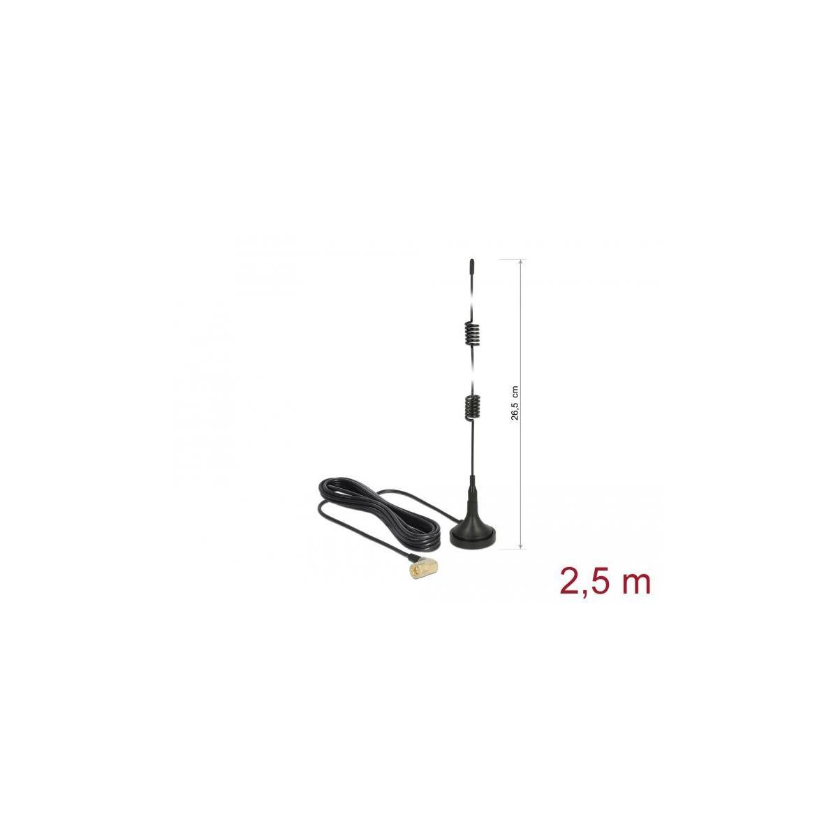 Eine Antenne mit schwarzem Sockel und einem 2,5 m langen Kabel, 28,5 cm hoch.