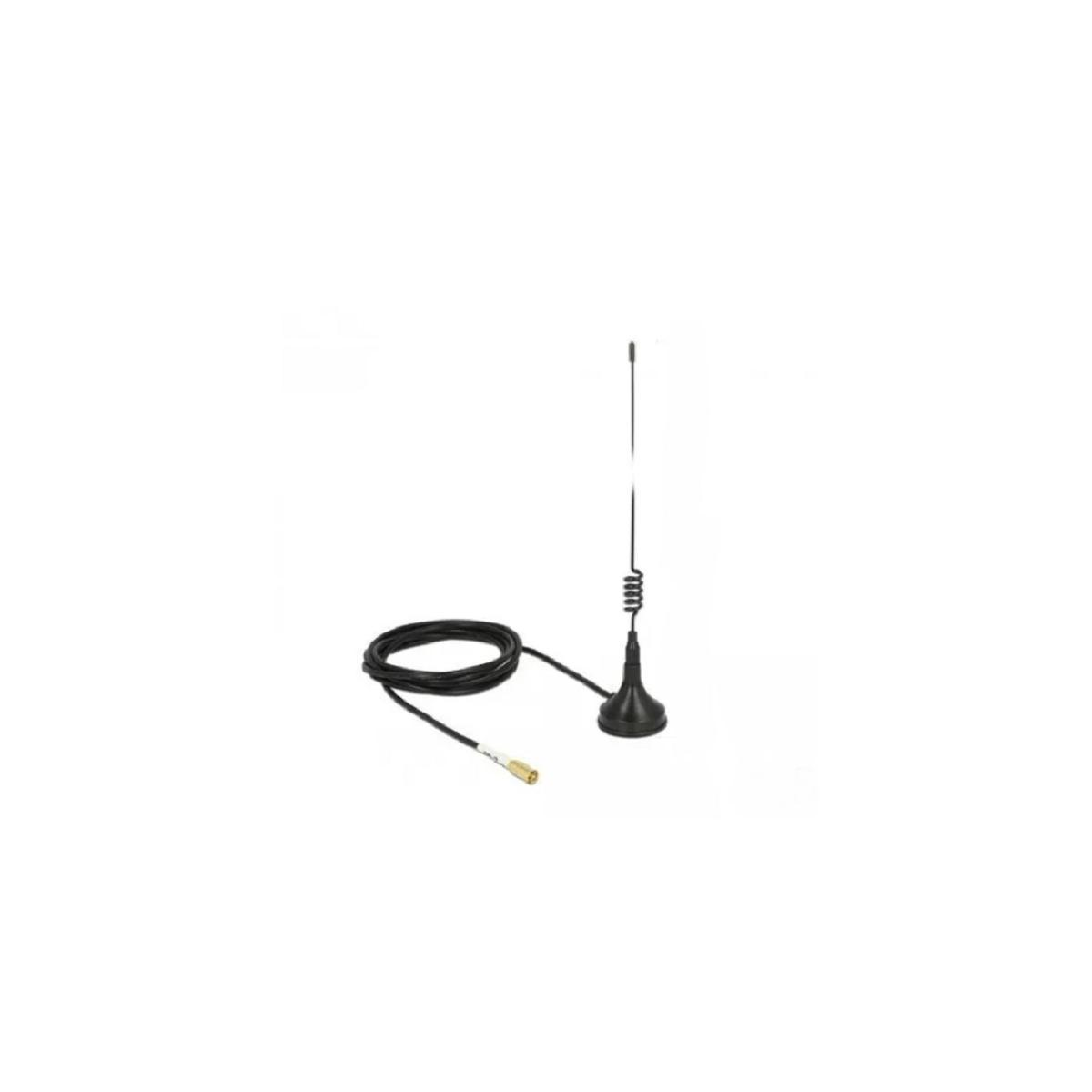 Schwarze Antenne mit Kabel auf weißem Hintergrund.