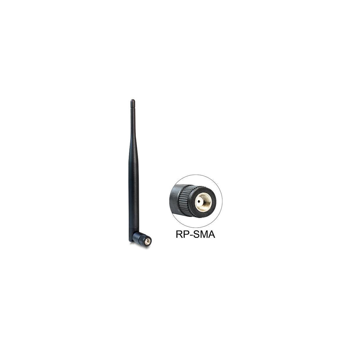 Schwarze Antenne mit einem Anschluss mit der Aufschrift RP-SMA.