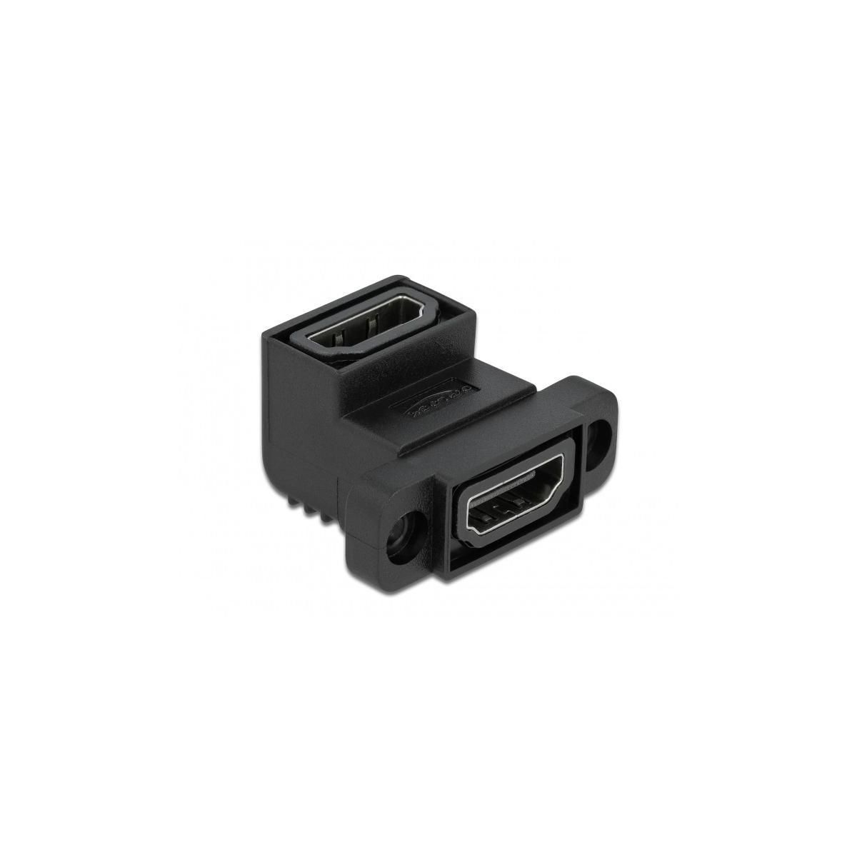 Un adattatore HDMI nero. È su uno sfondo bianco.