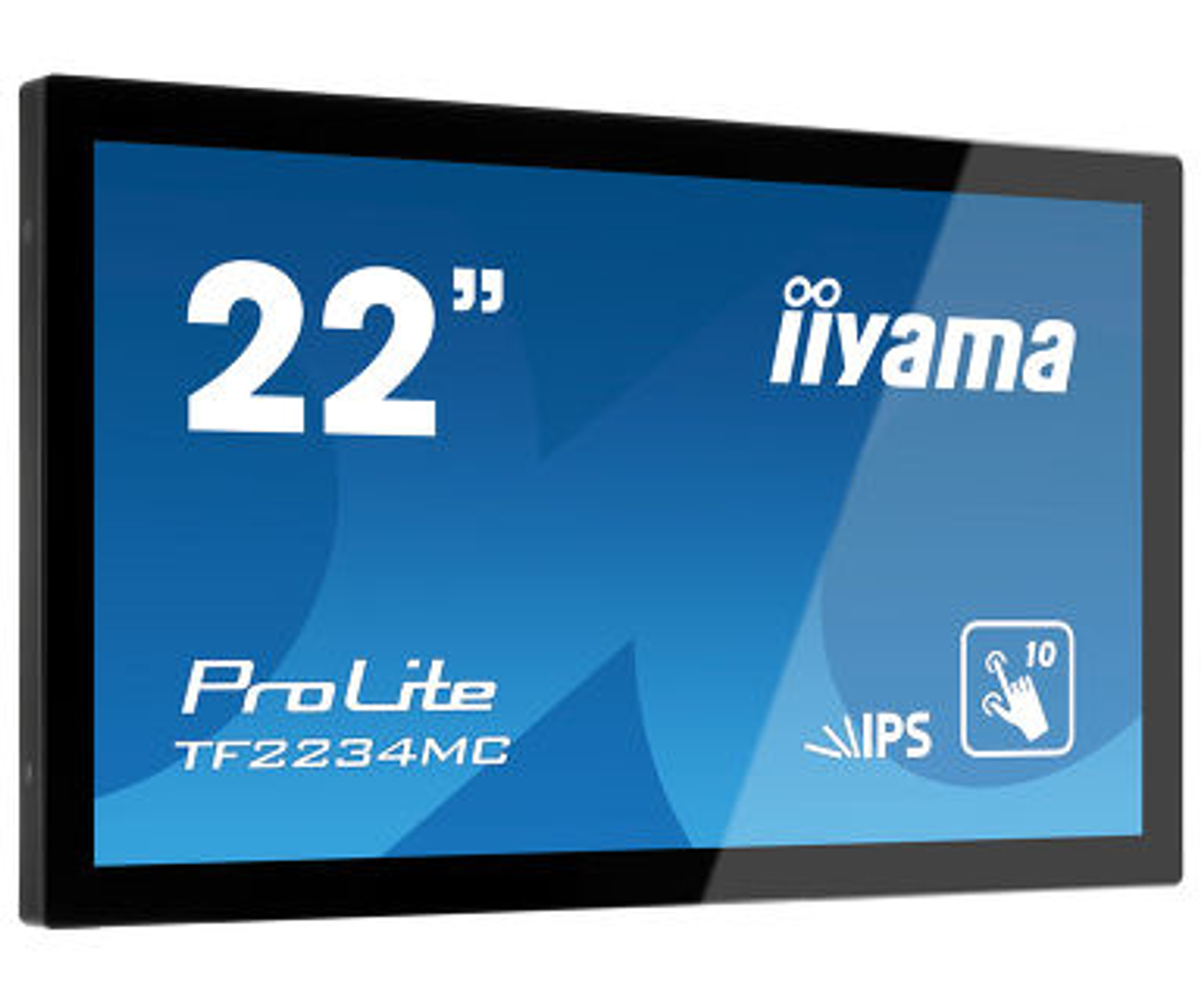 Un monitor Iiyama ProLite da 22 pollici con schermo blu e testo bianco.