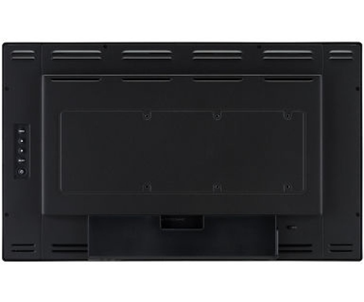 Retro TV nera, che mostra porte e ventilazione, su sfondo bianco.