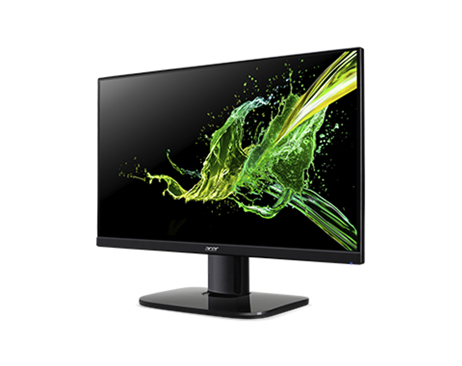 Acer monitor showing green and yellow splash art.