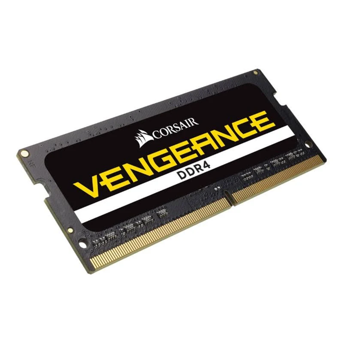 Moduł pamięci RAM z czarno-żółtą etykietą z napisem Corsair Vengeance DDR4.