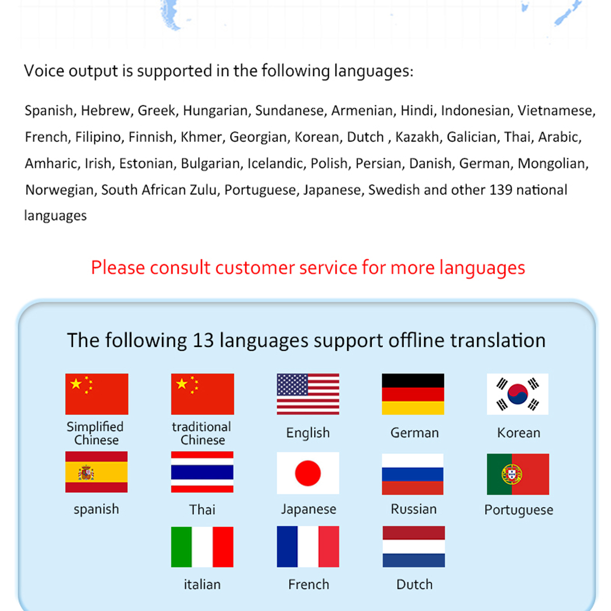 Eine Seite mit Text in verschiedenen Sprachen und verschiedenen Flaggen. Zu den Flaggen gehören Englisch, Deutsch, Französisch und mehr.