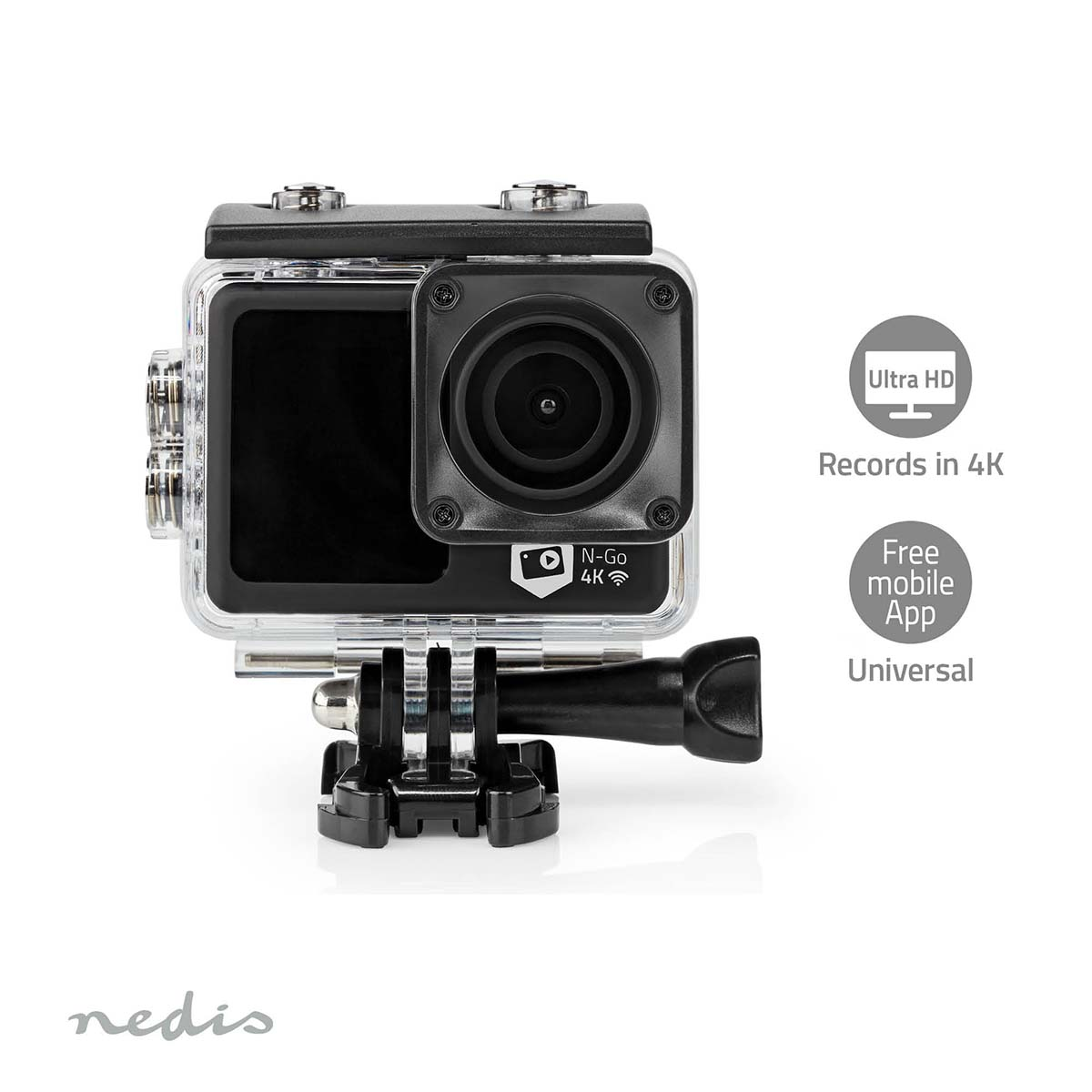 ACTION CAMERA NEDIS ACAM51BK dual screen action cam, 4K Ultra HD