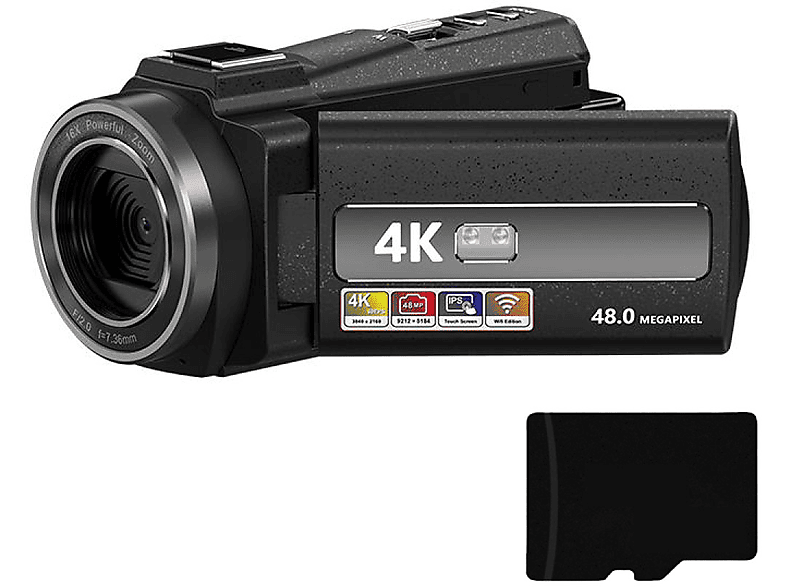 opt. Camcorder 48MP / 4K Zoom INF / Zoom Fernbedienung/32-GB-K / Camcorder 16x IR-Nachtsicht /