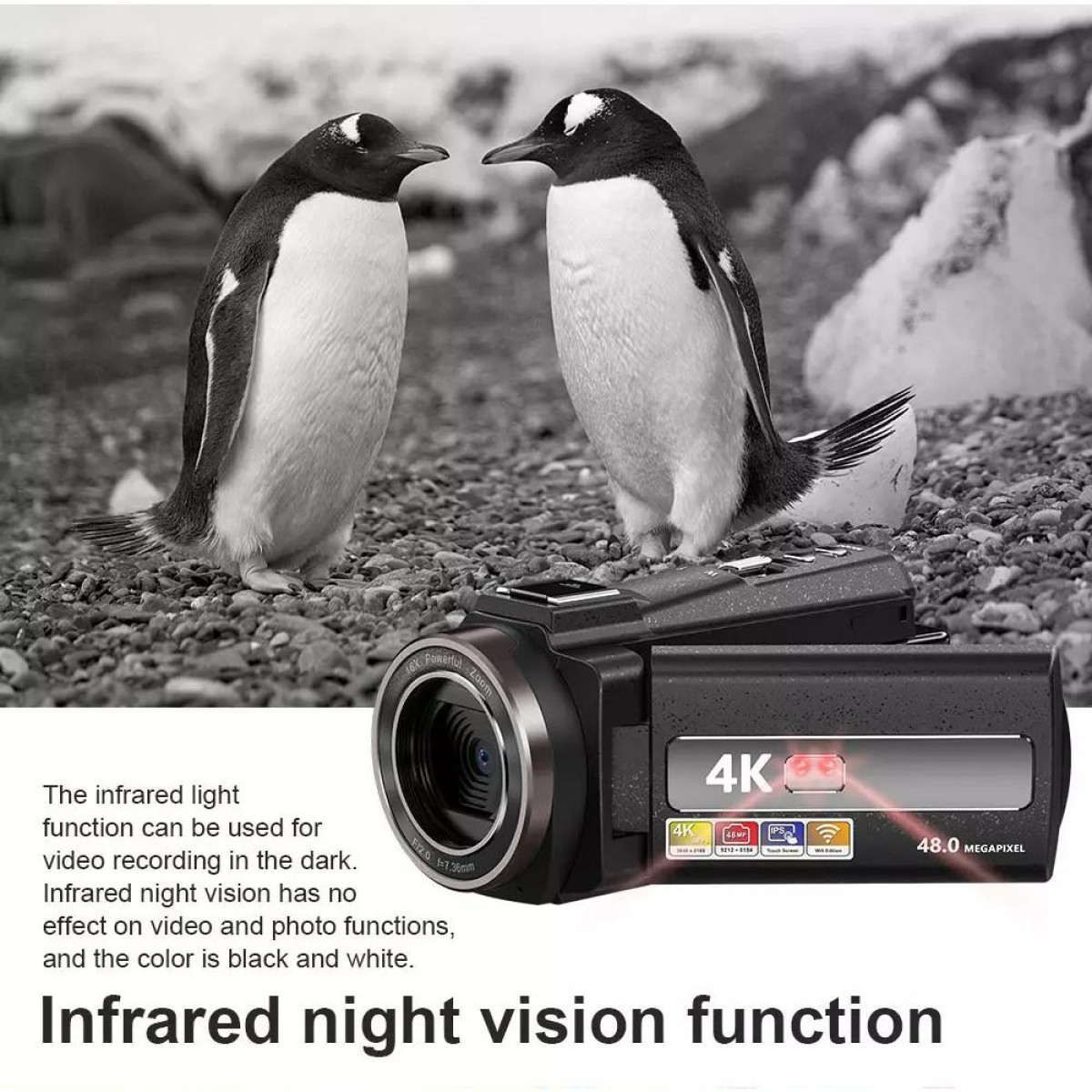 INF Camcorder 4K / 48MP / Fernbedienung/32-GB-K Camcorder / Zoom / 16x IR-Nachtsicht opt. Zoom
