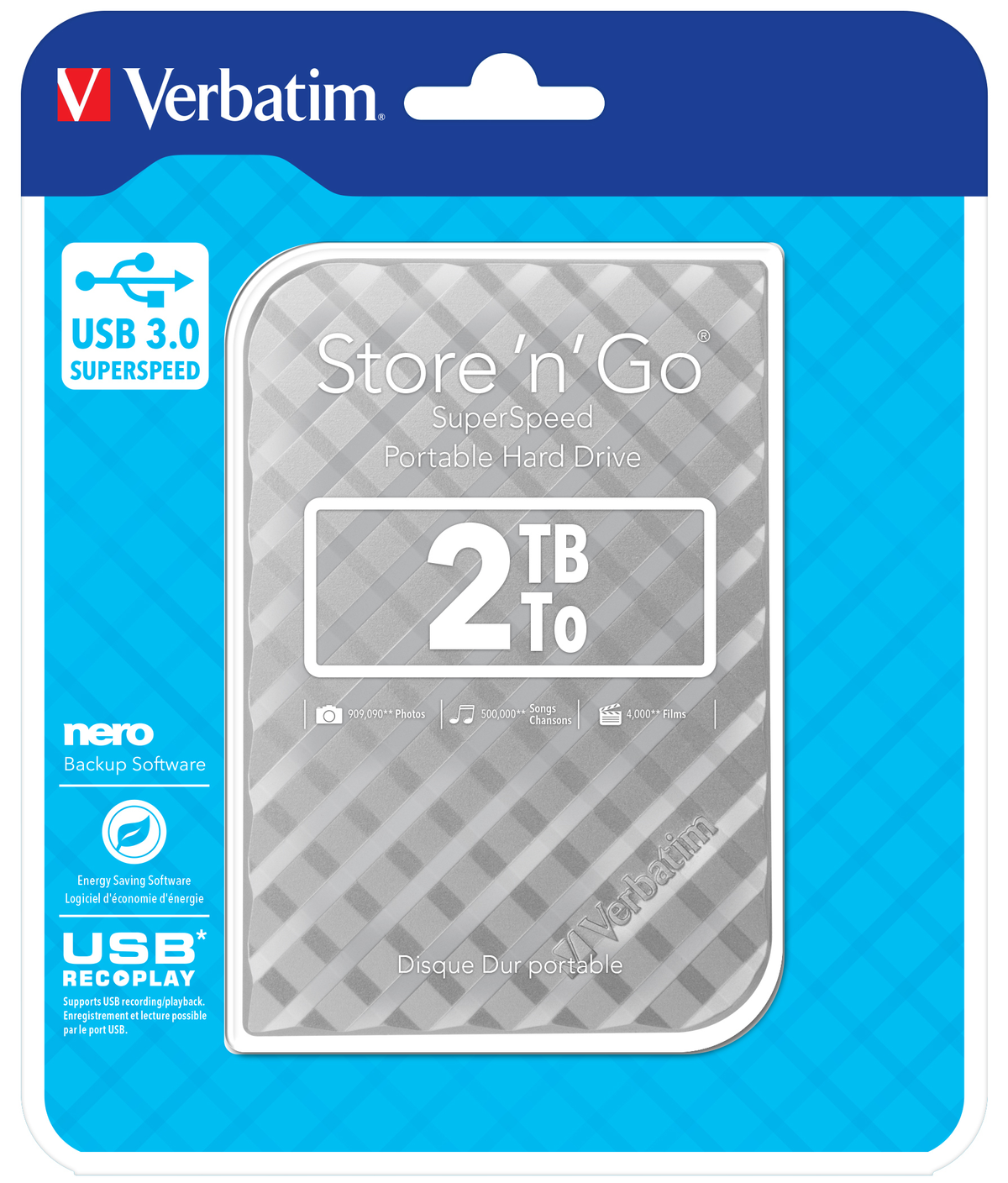 VERBATIM 53198, 2 TB HDD, Silber 2,5 Zoll, extern