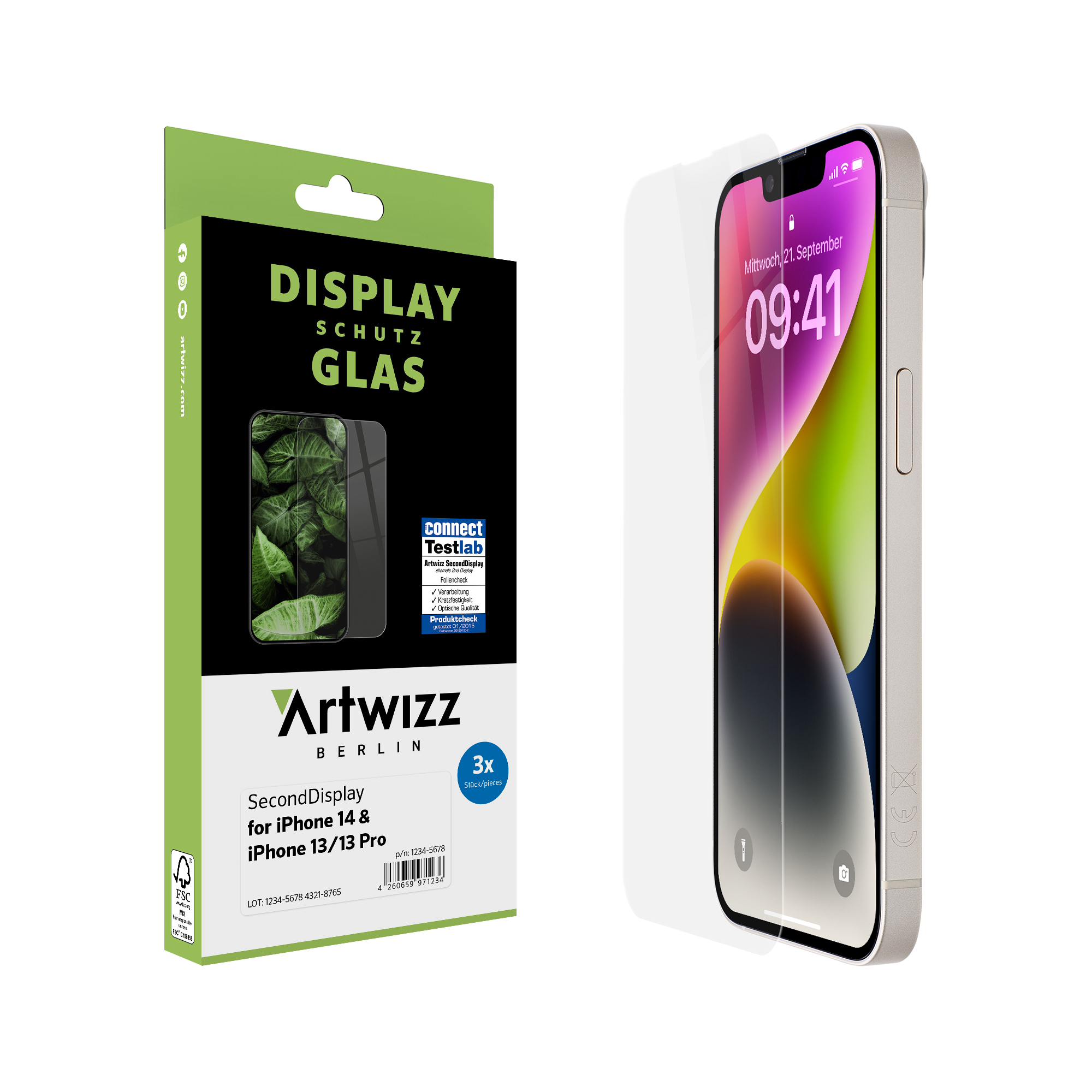 ARTWIZZ SecondDisplay (3er iPhone Apple Displayschutz(für Pack) 13, iPhone 13 iPhone Pro) 14