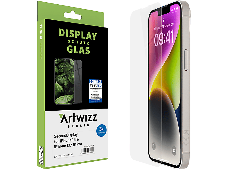 ARTWIZZ SecondDisplay (3er Pack) Displayschutz(für Apple iPhone 14, iPhone 13, iPhone 13 Pro)
