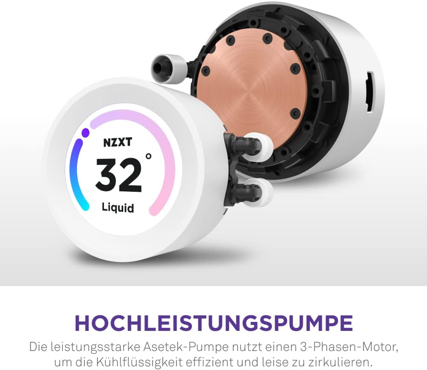 System chłodzenia cieczą NZXT. Urządzenie pokazuje temperaturę 32 stopni.