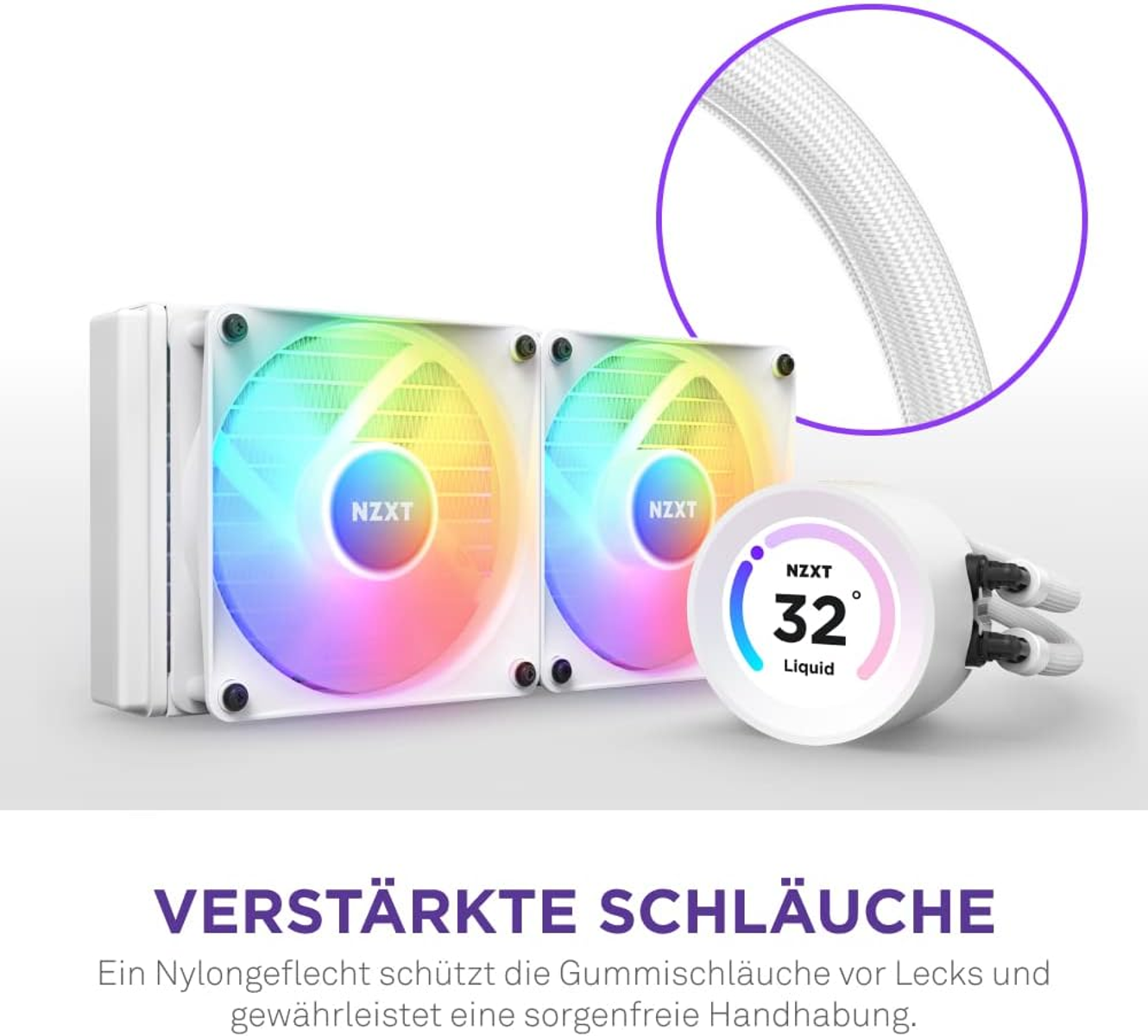 System chłodzenia cieczą NZXT z dwoma wentylatorami. Wyświetlacz temperatury.