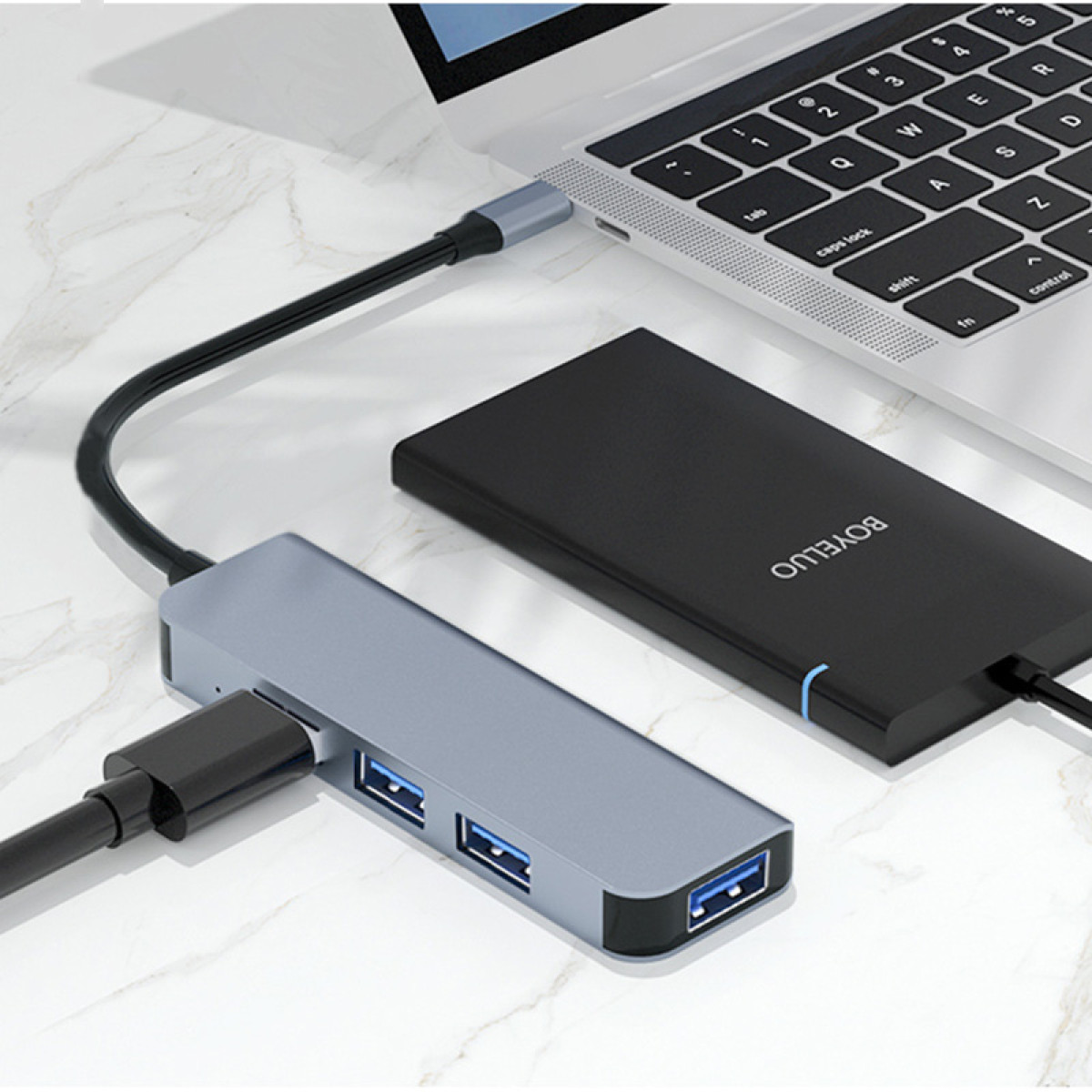 INF USB3.0-Anschlüssen Hub, Silbergrau Dualer Typ-C-USB-A-Hub mit 4