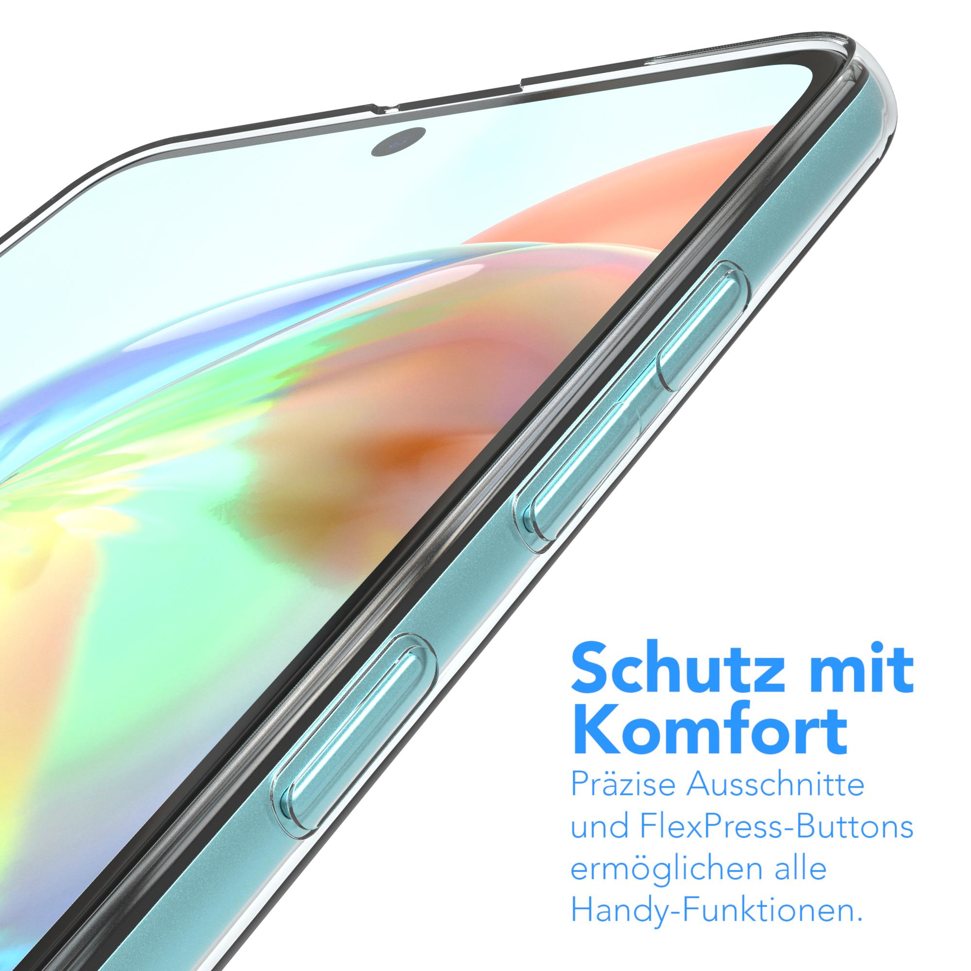 Eine klare Handyhülle mit Text: Schutz mit Komfort.
