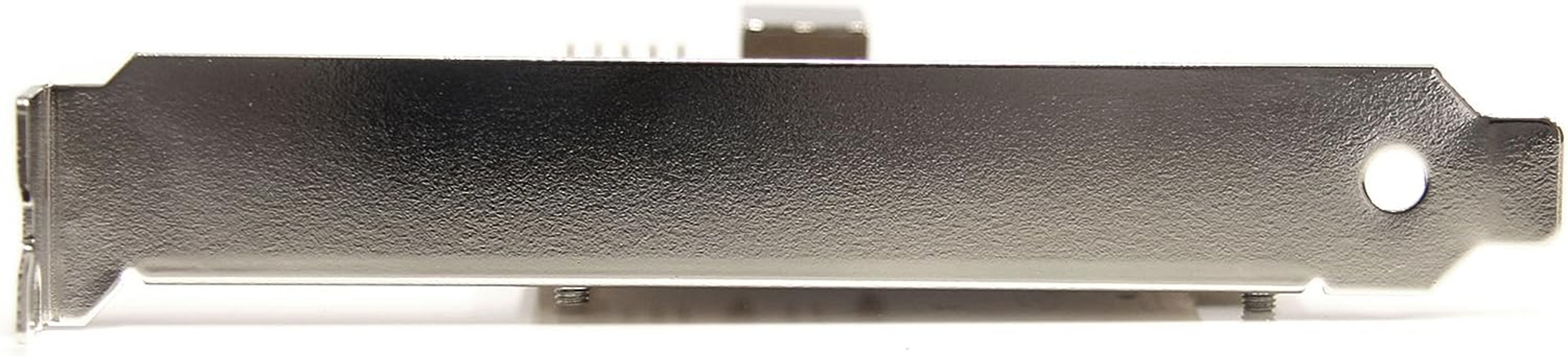 Silberne Erweiterungskarte für Computer, mit Anschlüssen und einem Loch.