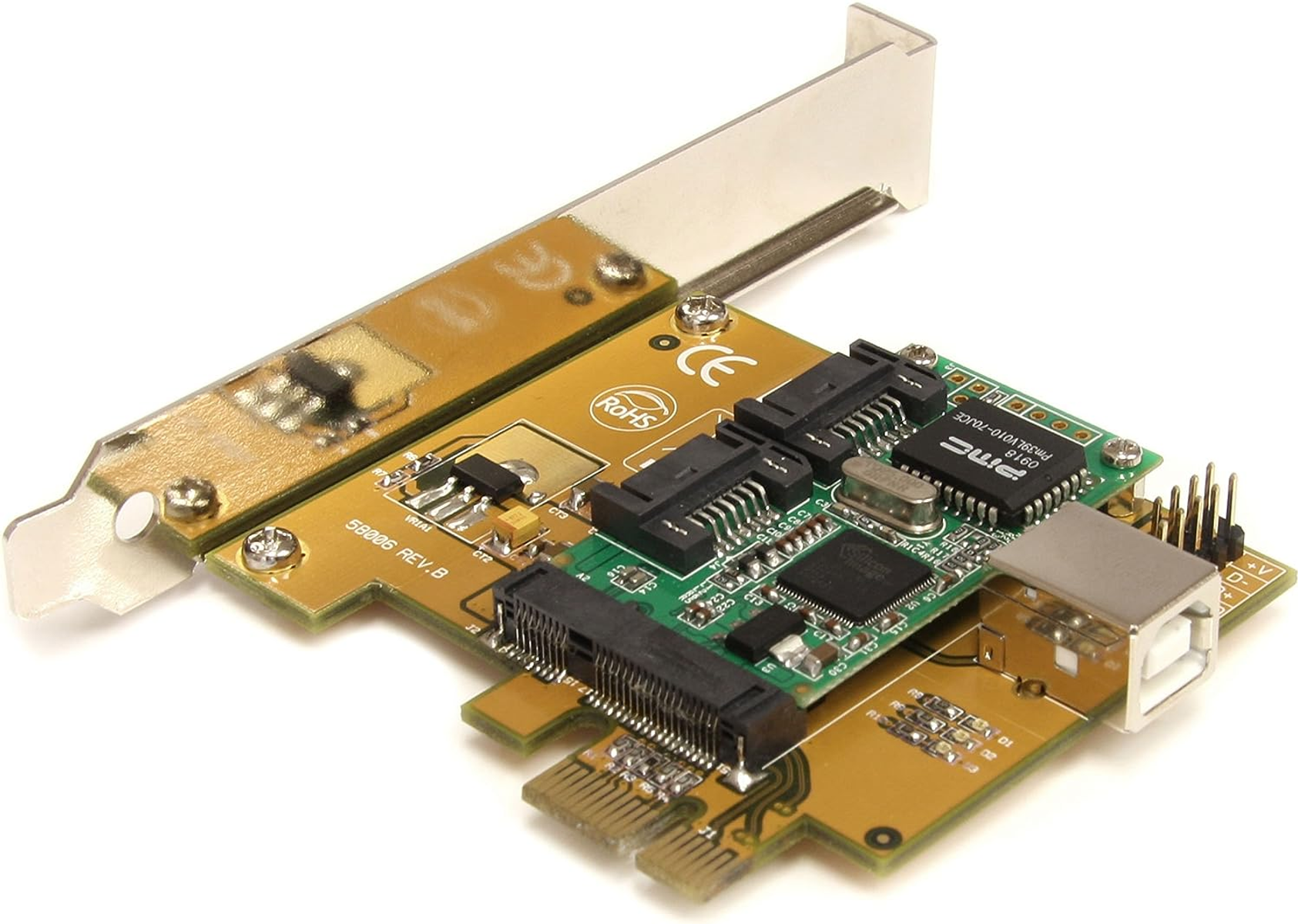 Eine Erweiterungskarte mit verschiedenen elektronischen Komponenten und Anschlüssen.