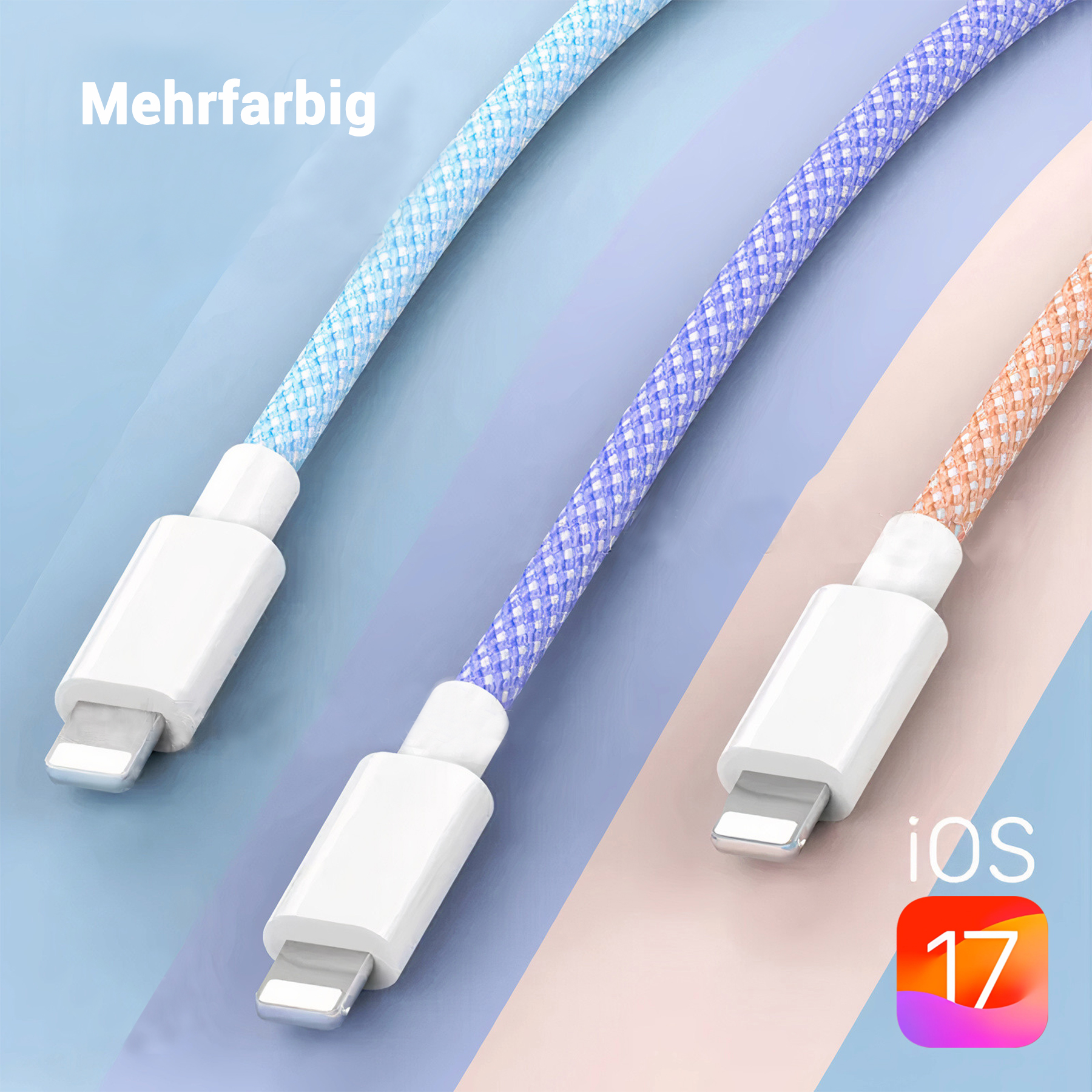 XTREMES iPhone Lightning USB-C iphone zu Kabel, 2 USB-C Datenkabel, und Lightning (Orange), Apple Orange ladekabel m, iphone und Datenkabel ladekabel