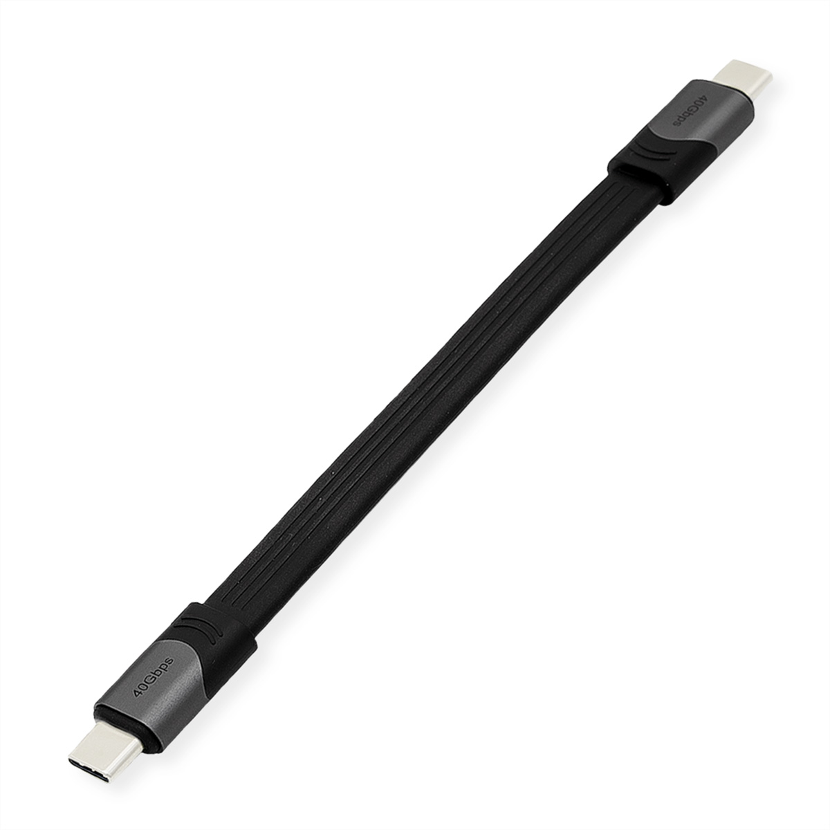 Zwarte USB-C-kabel met grijze uiteinden, met het label '40Gbps'.