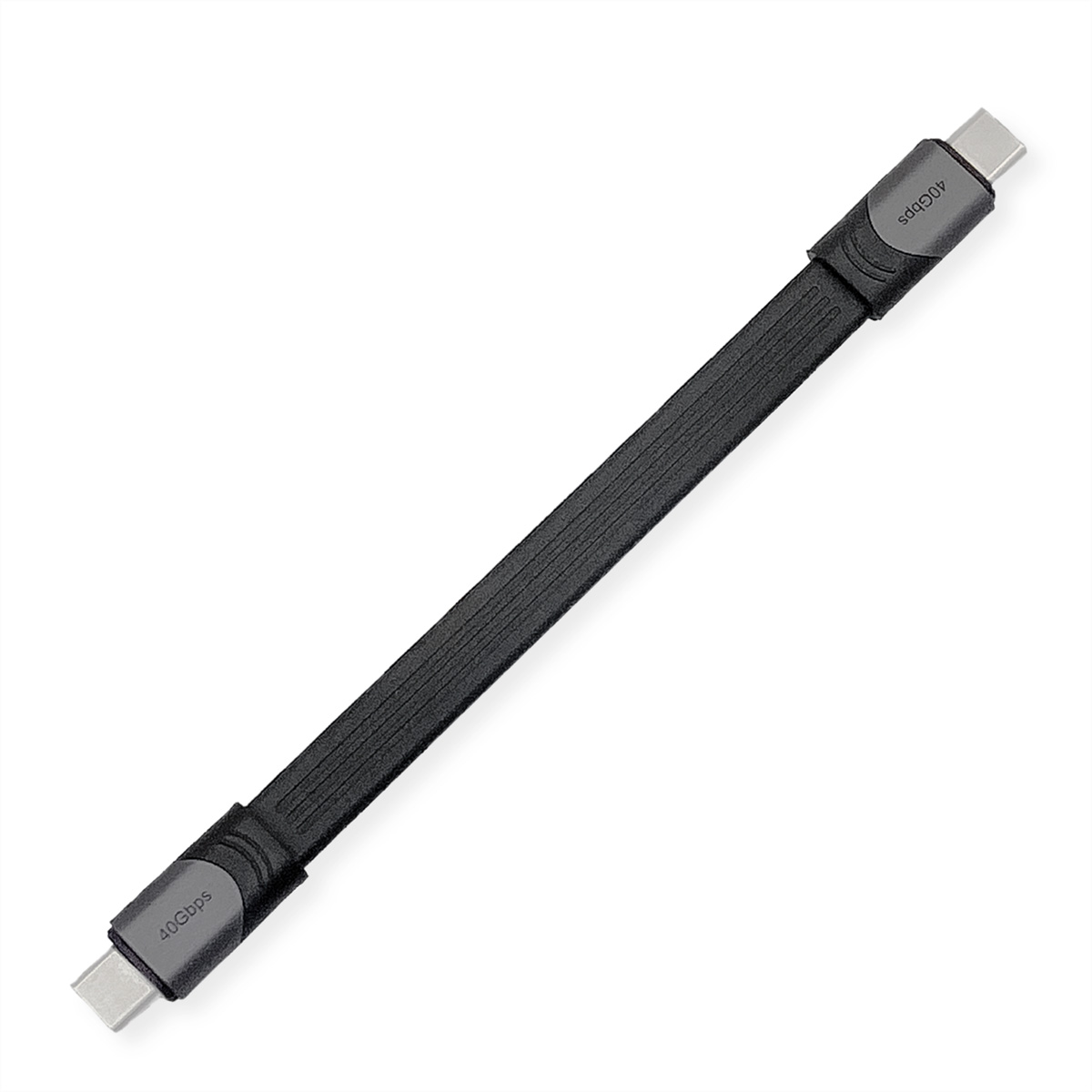 Zwarte USB-C-kabel, met USB-C-connectoren aan beide uiteinden. Gemarkeerd met '40 Gbps' op de connectoren.