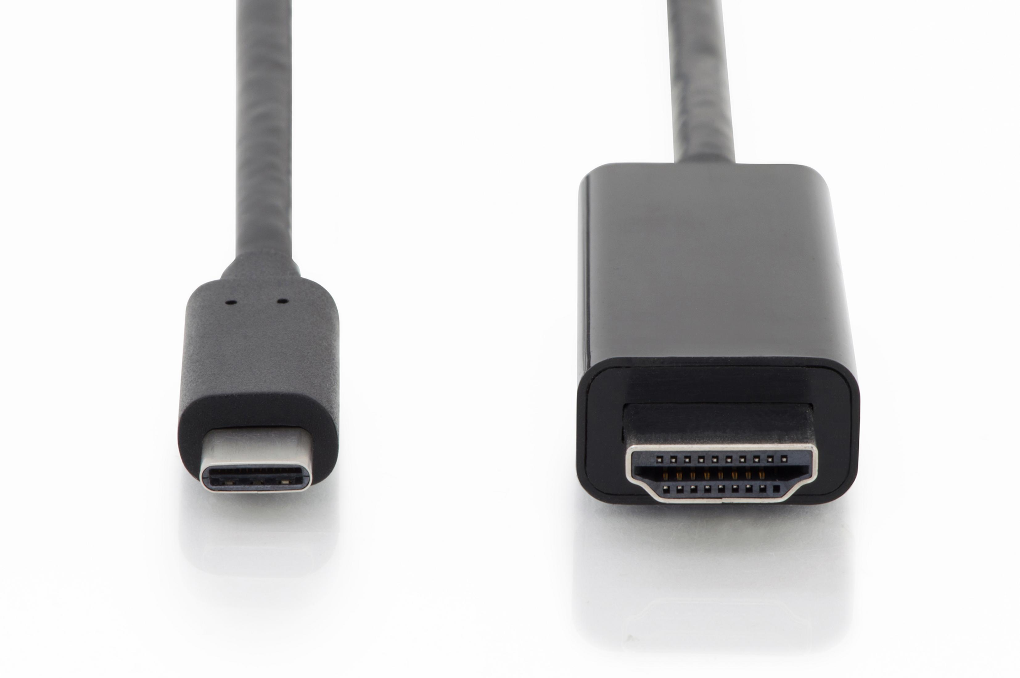 USB-C-zu-HDMI-Kabelenden, schwarz. Weißer Hintergrund. 4K 60Hz-Etikett.