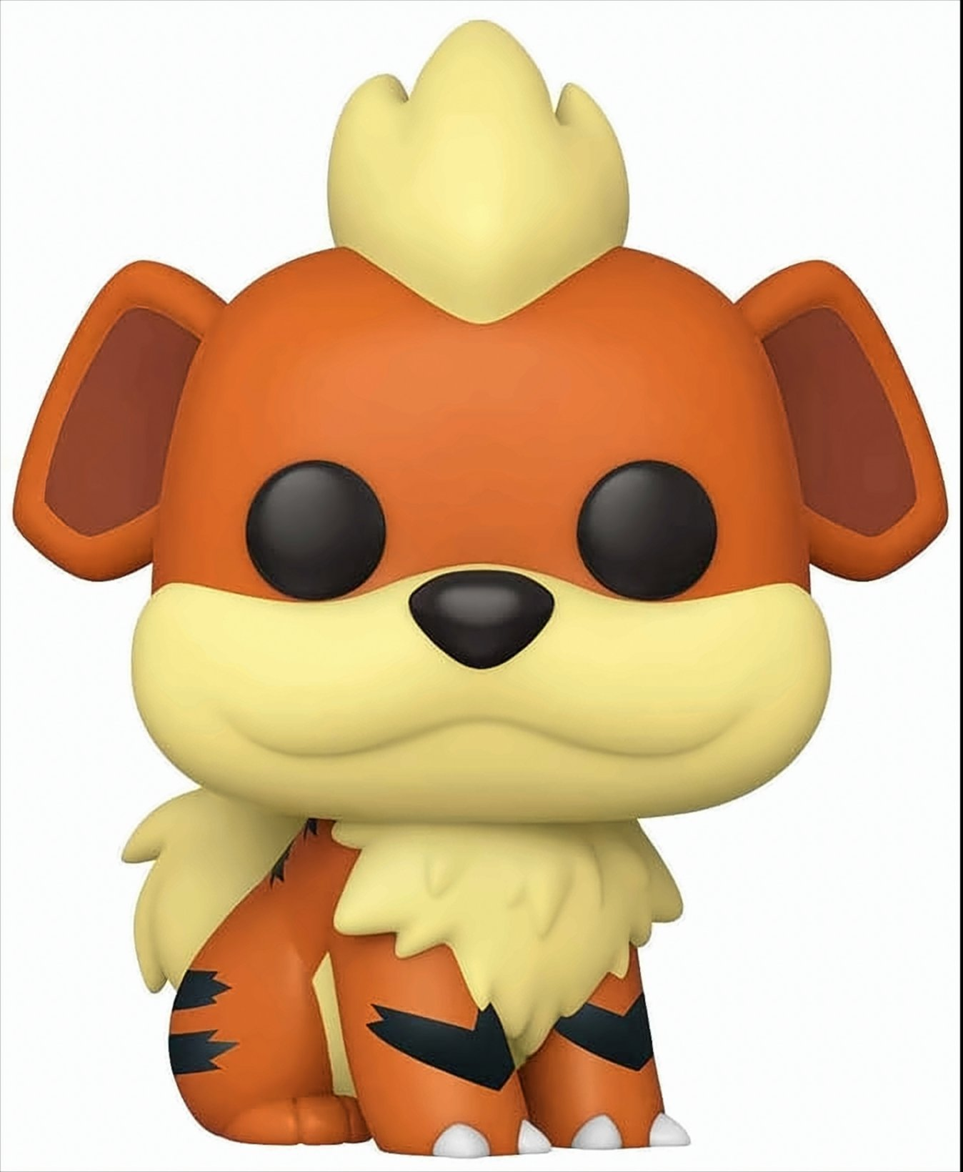 Figura Funko Pop de un perro de dibujos animados, naranja y amarillo, con ojos y marcas negras.