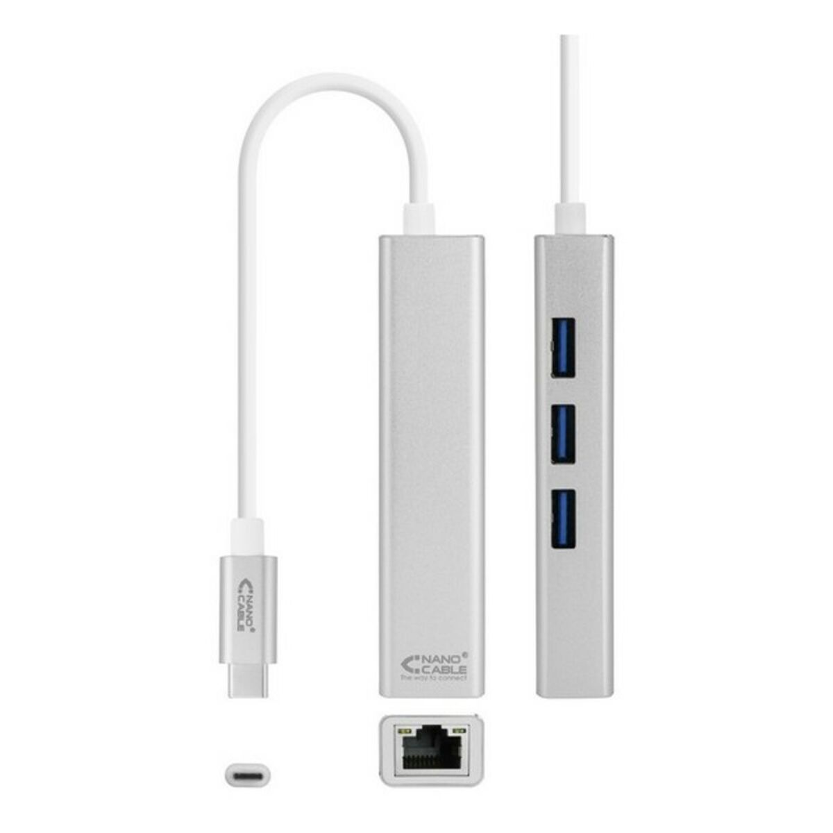 NANOCABLE 10.03.0404 USB Gigabit Umformer, Ethernet 3.0 Silberfarben zu