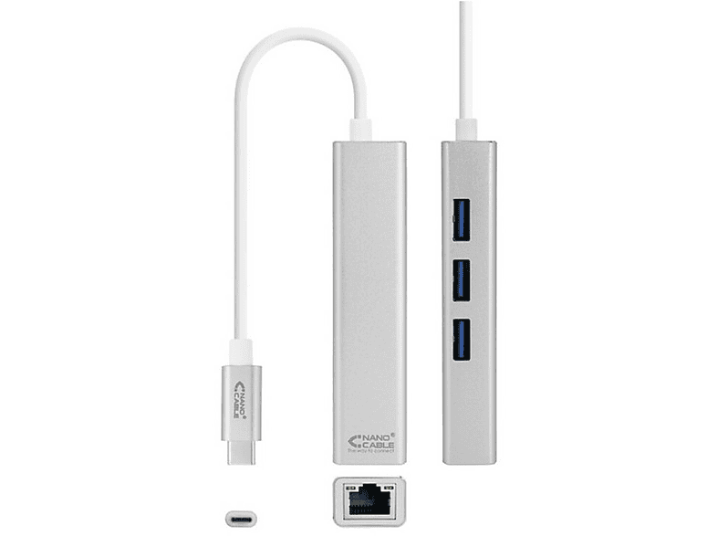 NANOCABLE 10.03.0404 USB 3.0 zu Gigabit Silberfarben Ethernet Umformer