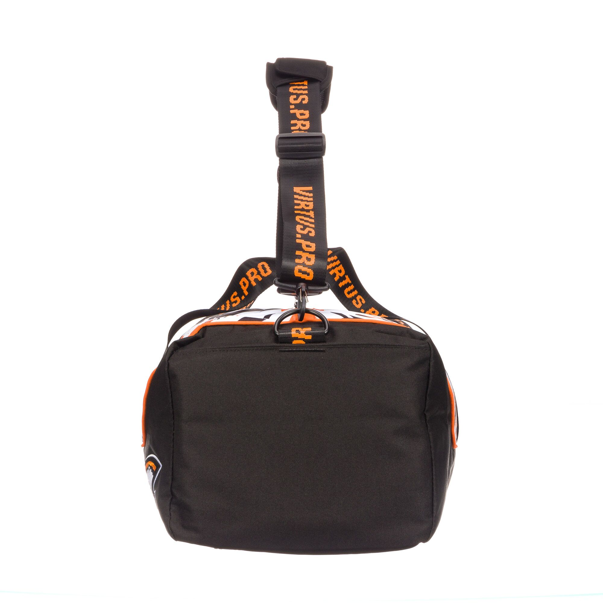 Schwarz-orange Sporttasche mit 'VIRUS.PRO'-Branding auf weißem Grund.