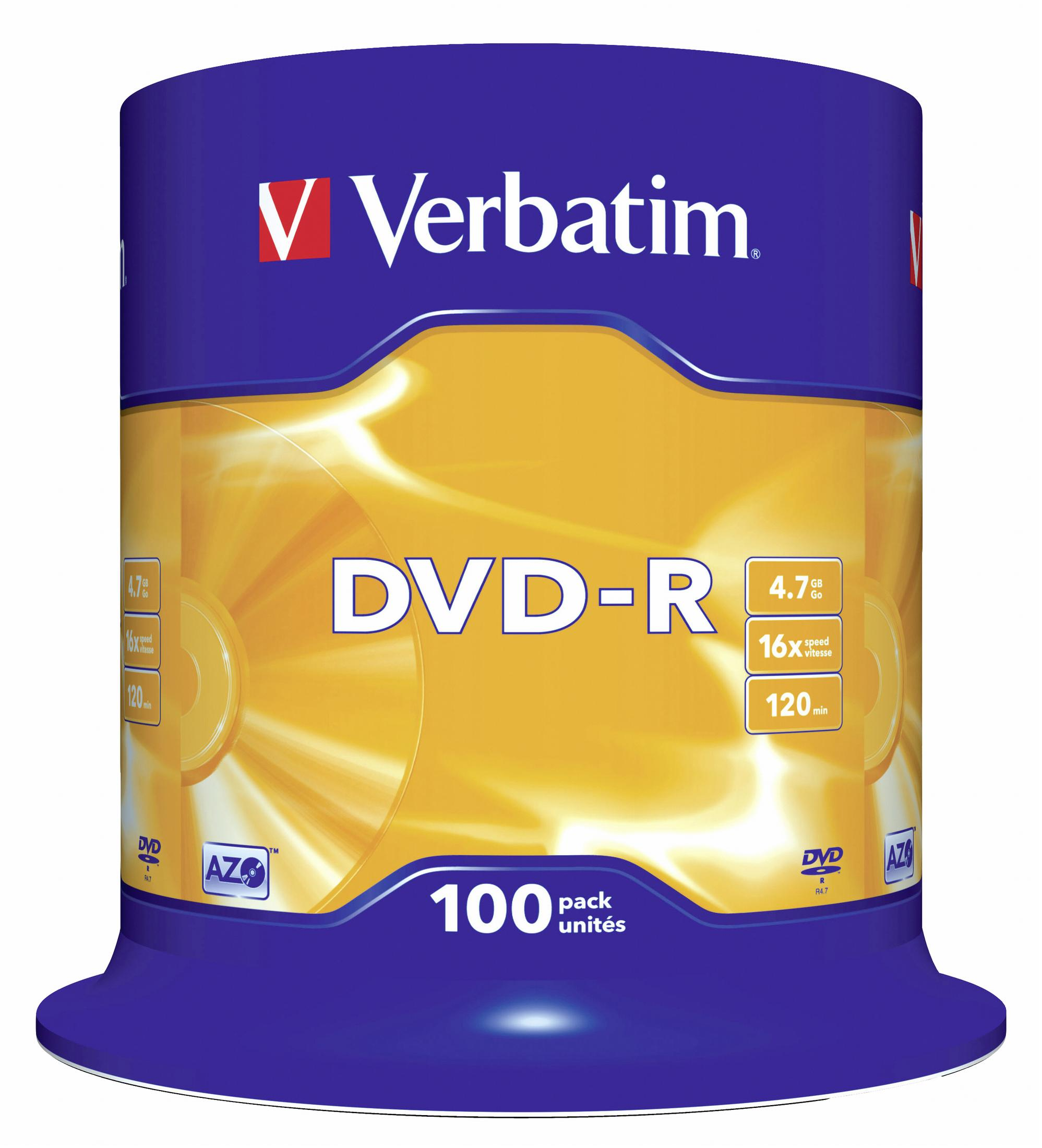 VERBATIM 43549 DVD-R 4,7 DVD-Rohlinge MATT SILVER 100ER SPINDEL 16X