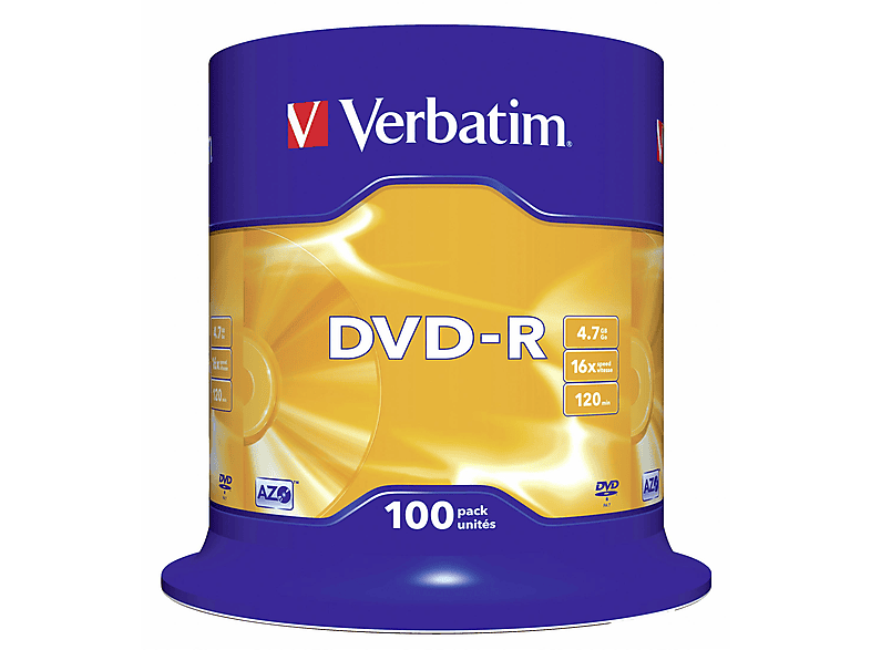 VERBATIM 43549 DVD-R 4,7 DVD-Rohlinge MATT SILVER 100ER SPINDEL 16X