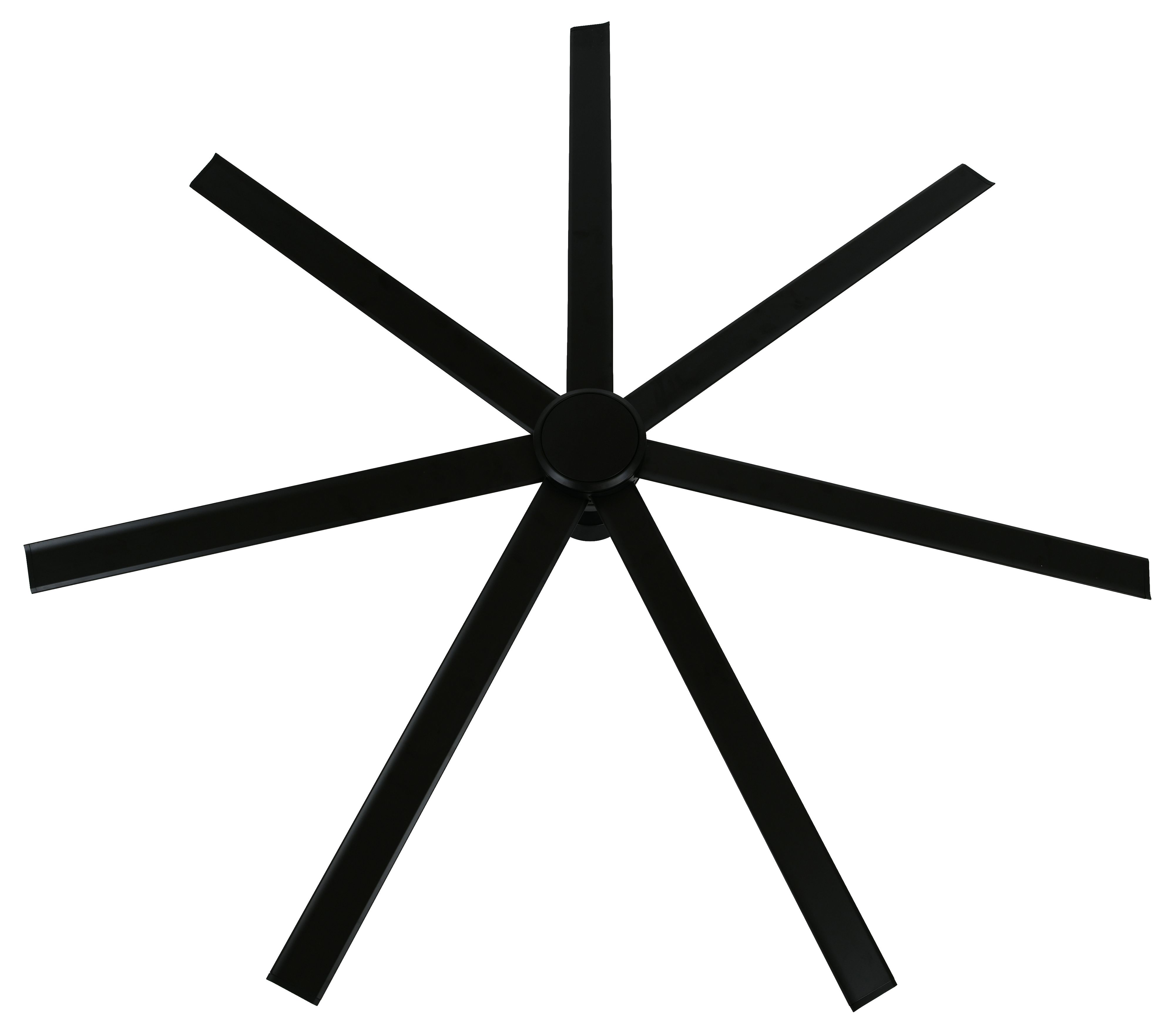 Schwarzer Deckenventilator mit acht Flügeln. Weißer Hintergrund.