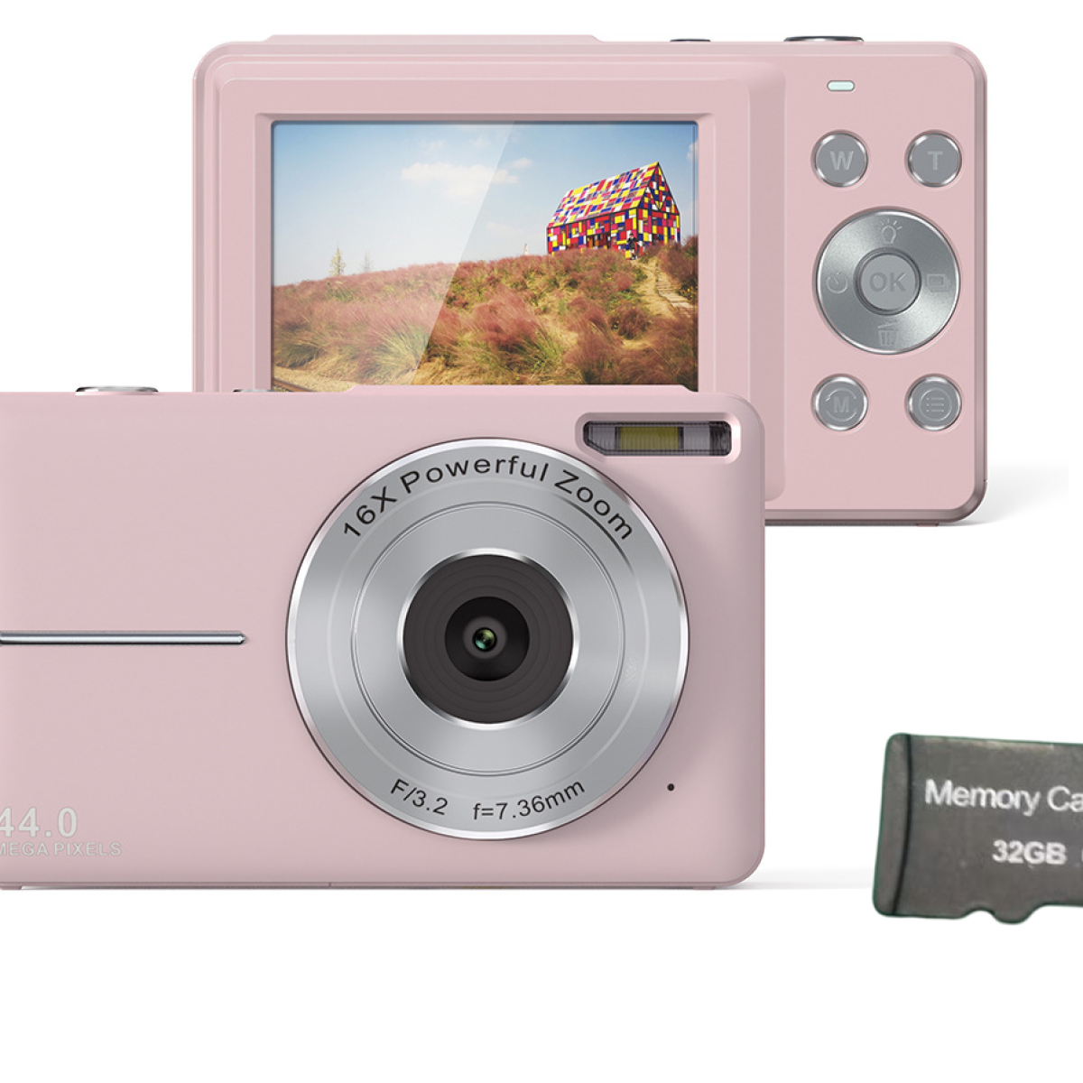 INF Digitalkamera 44MP/1080P/16X mit Digitalzoom/Aufhelllicht/32-GB-Karte Rosa- Digitalkamera