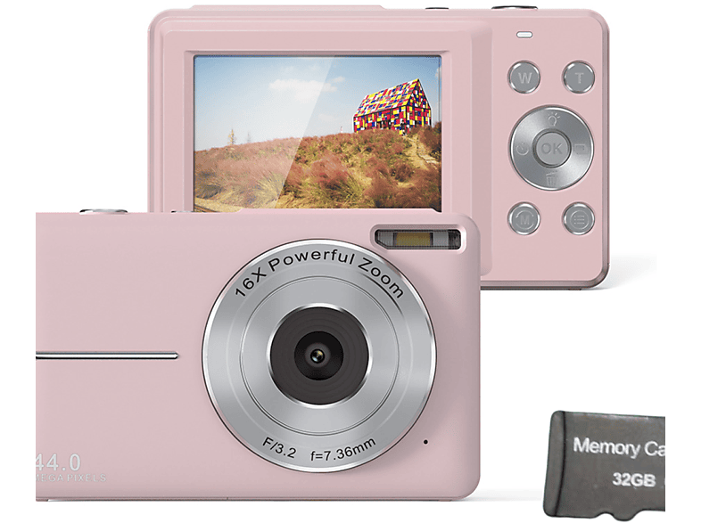 INF Digitalkamera 44MP/1080P/16X mit Digitalzoom/Aufhelllicht/32-GB-Karte Digitalkamera Rosa-