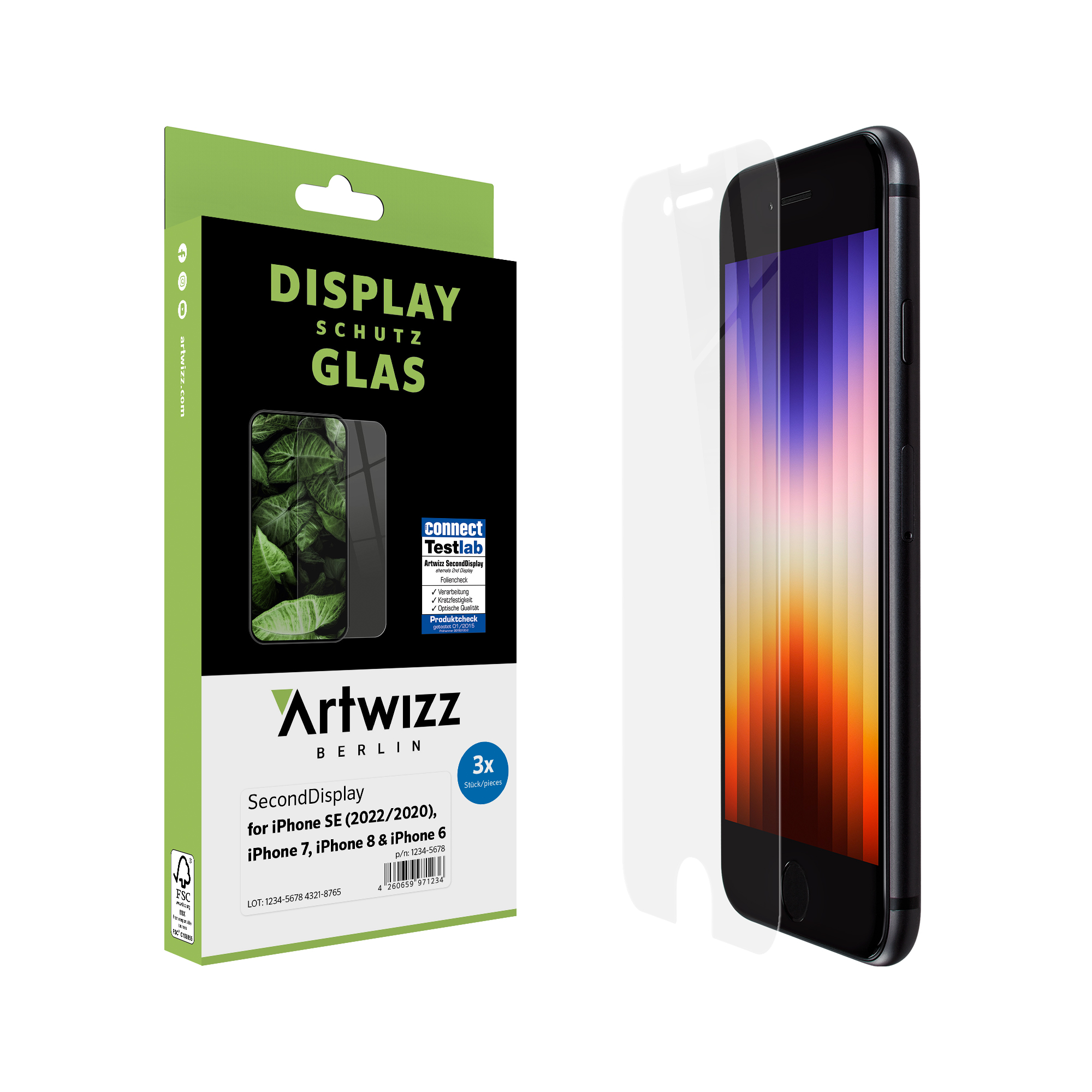 ARTWIZZ SecondDisplay (2022/2020), iPhone SE 7) Displayschutz(für Pack) iPhone iPhone 8, (3er Apple
