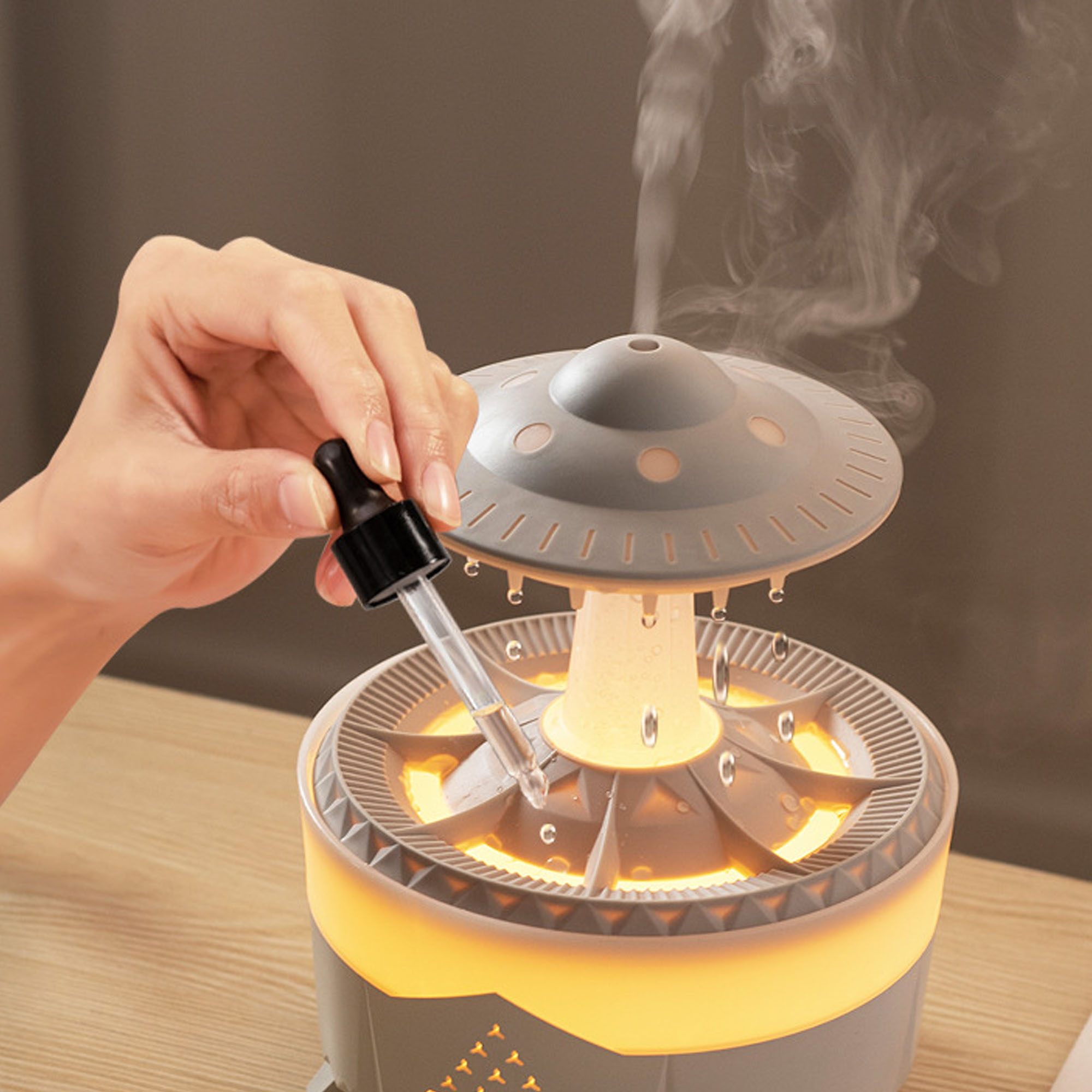 m²) UWOT Aromatherapie Sprühbefeuchter Nebelvolumen, in bunte 10 Lichter, großes Luftbefeuchter Schwarz Pilzform: (Raumgröße: