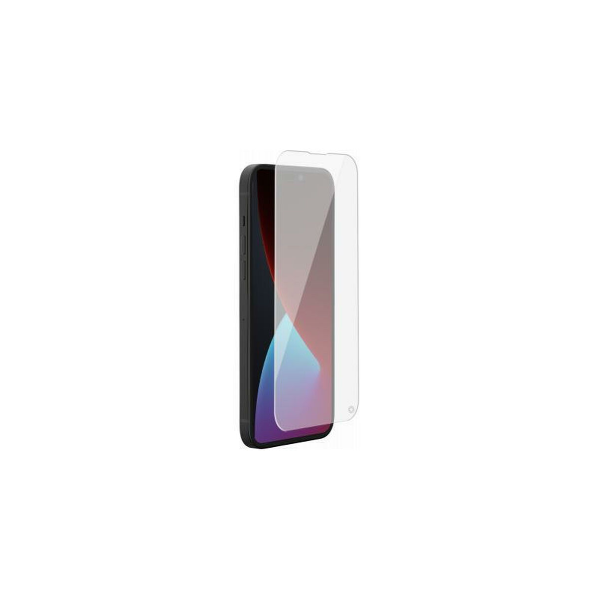 Un teléfono con protector de pantalla aplicado, sobre un fondo blanco.