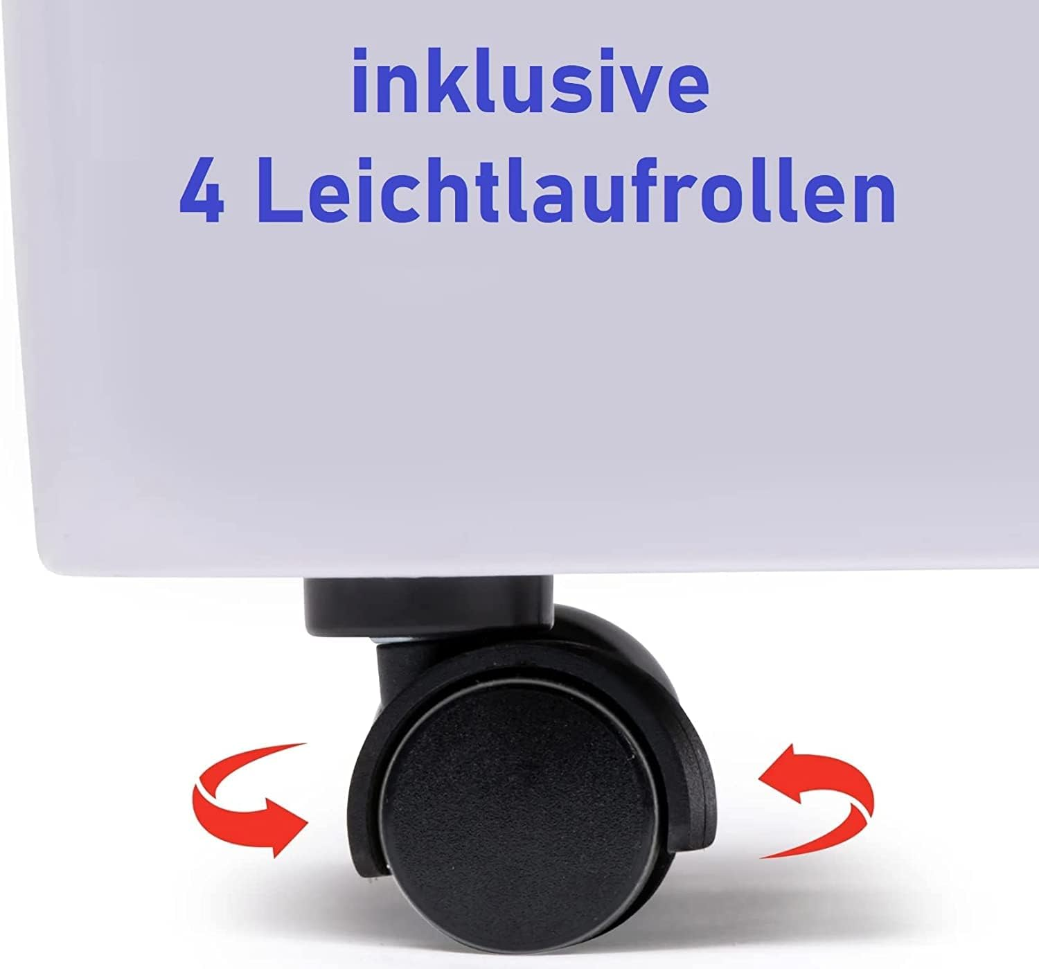 Nahaufnahme eines weißen Behälters mit schwarzen Rädern.