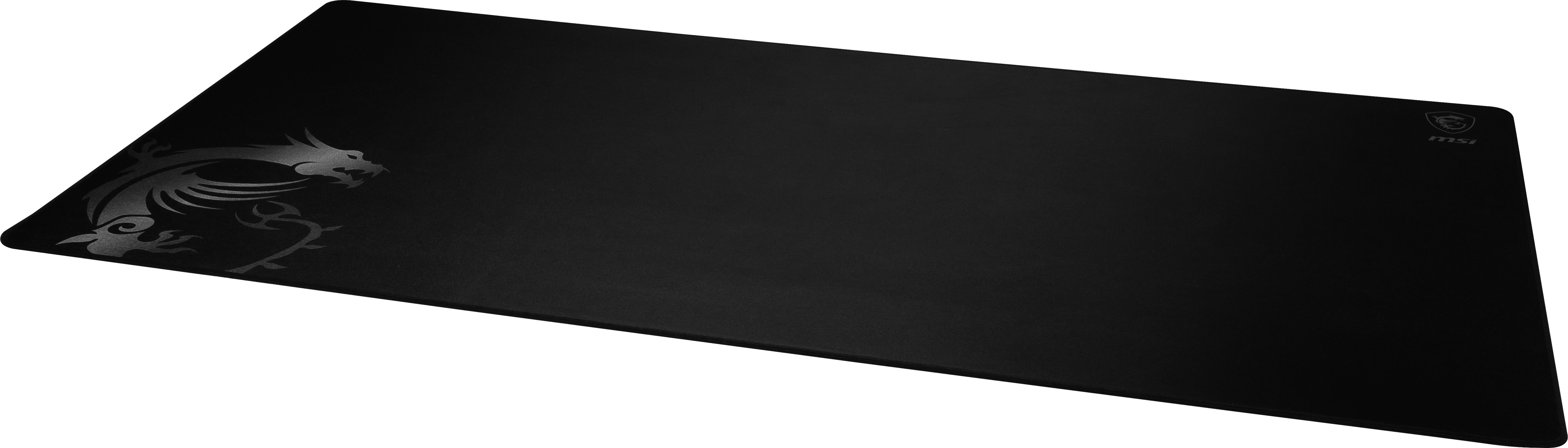 Czarna podkładka pod mysz MSI dla graczy z logo smoka po lewej stronie.