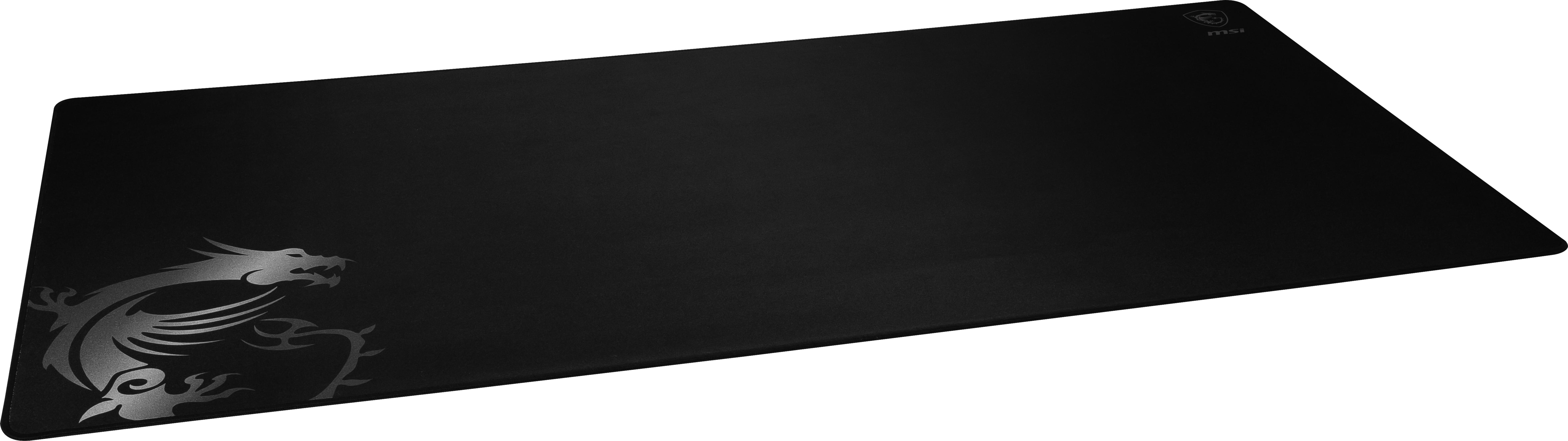 Czarna podkładka pod mysz dla graczy. Logo smoka po lewej stronie. Gładka czarna powierzchnia.