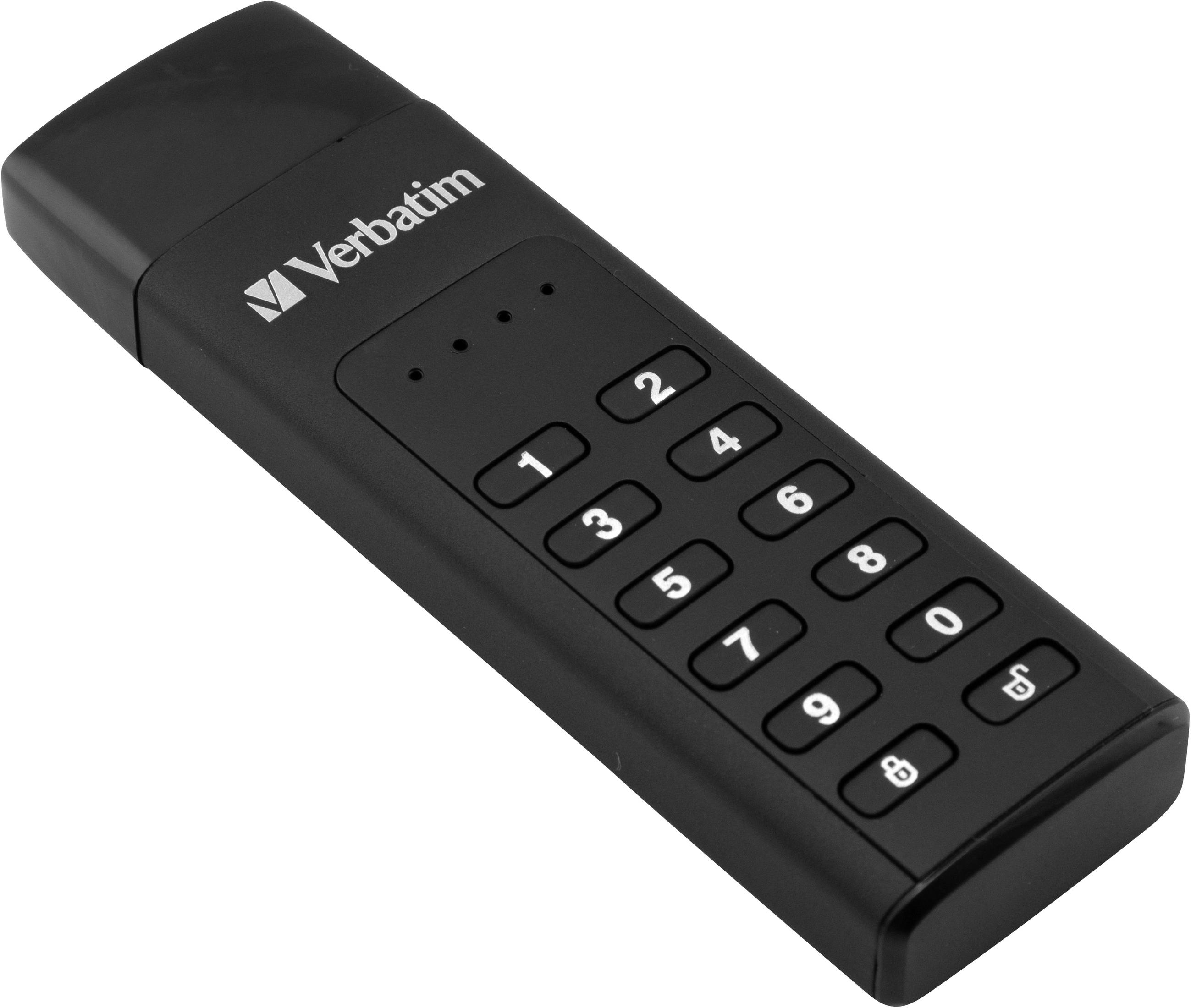 Schwarzer Verbatim USB-Stick mit Tastatur und Logo.
