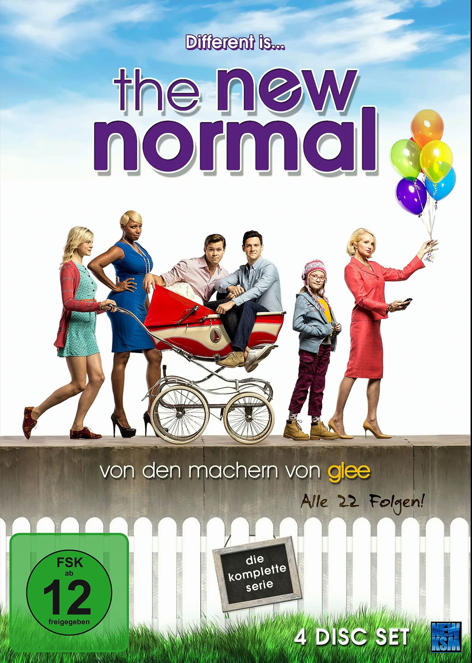 DVD-Cover des Films The New Normal. Menschen und ein Kinderwagen vor blauem Himmel.