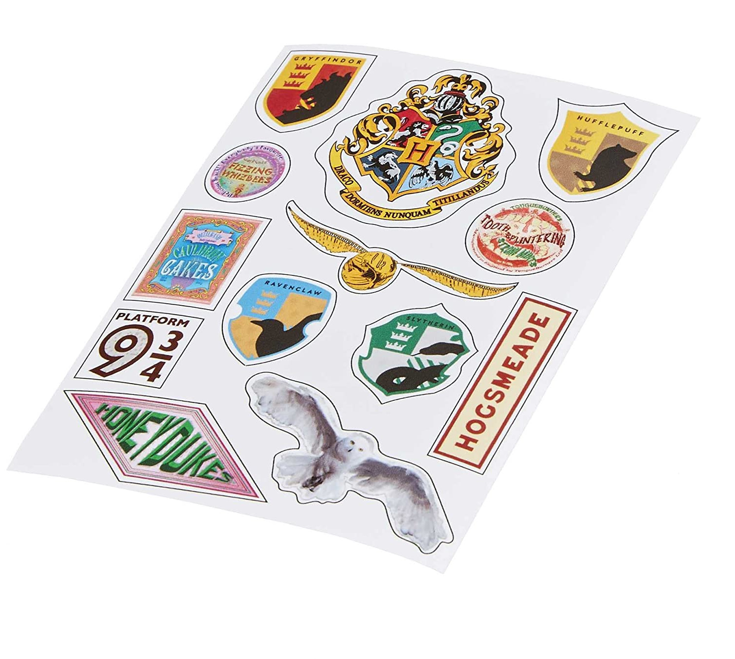 Arkusz naklejek z motywami Harry'ego Pottera. Białe tło.