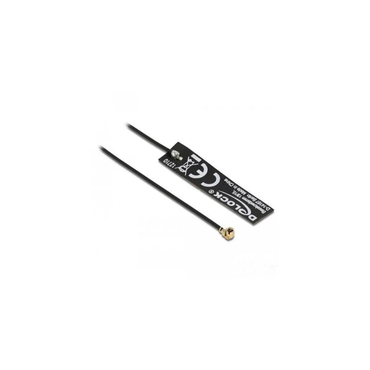Eine kleine D-Lock-Antenne mit einem Stecker. Die Antenne ist schwarz.
