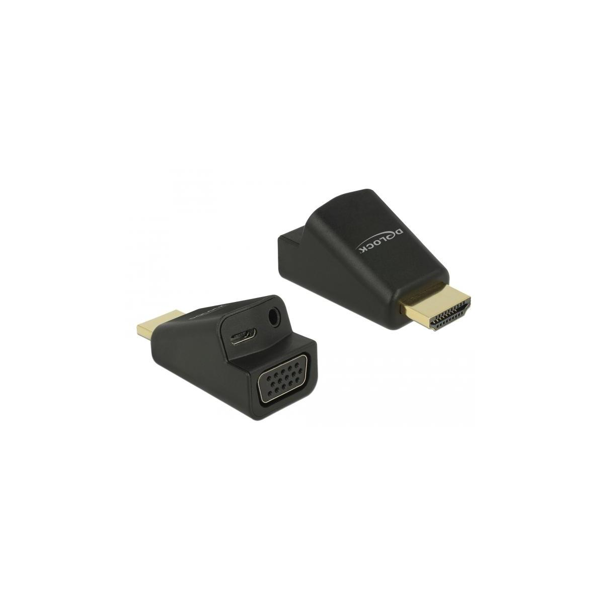 Adaptadores negro de HDMI a VGA y VGA a HDMI, aislados sobre fondo blanco.