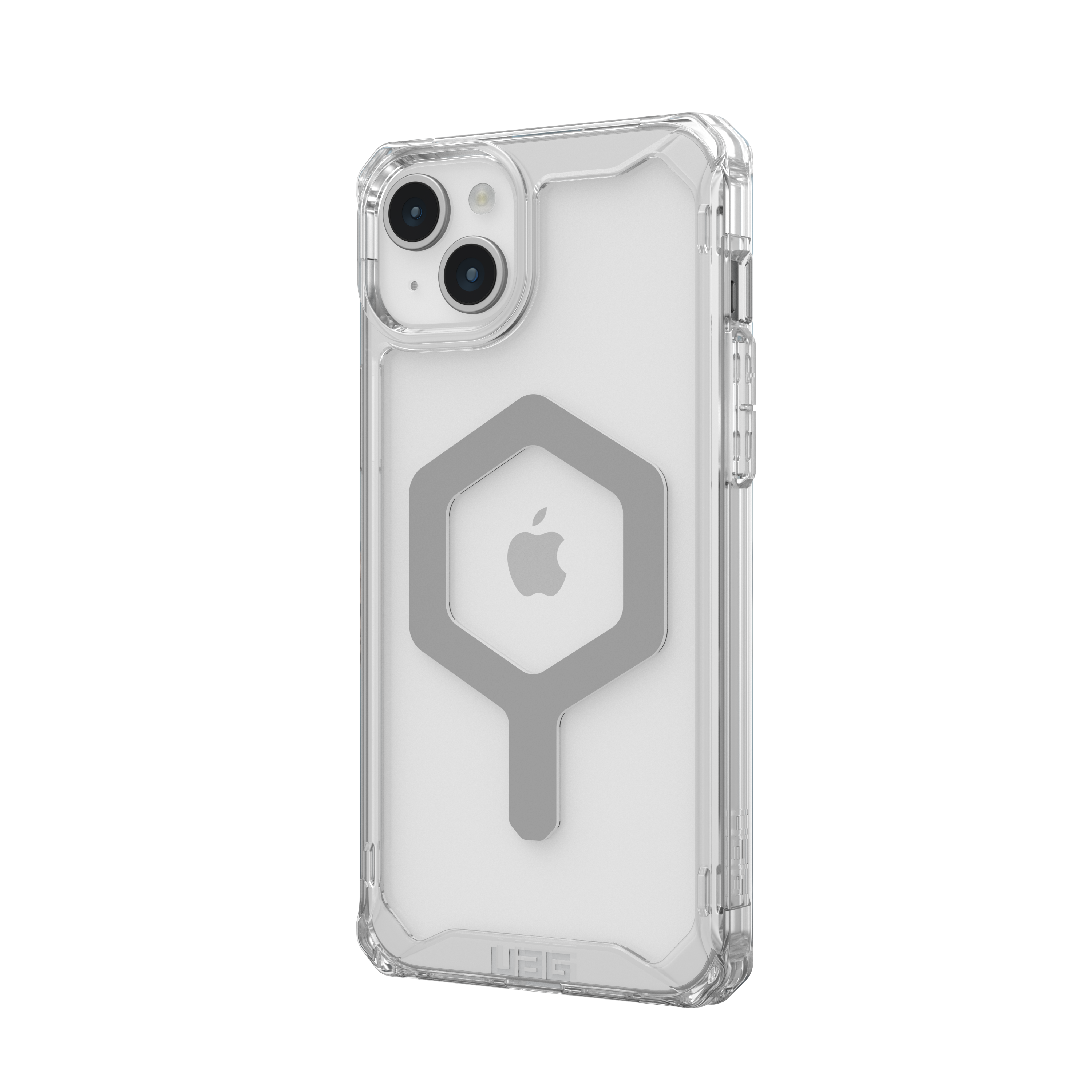 Transparente Handyhülle auf einem Telefon. Die Hülle hat graue Akzente und bedeckt das Telefon.
