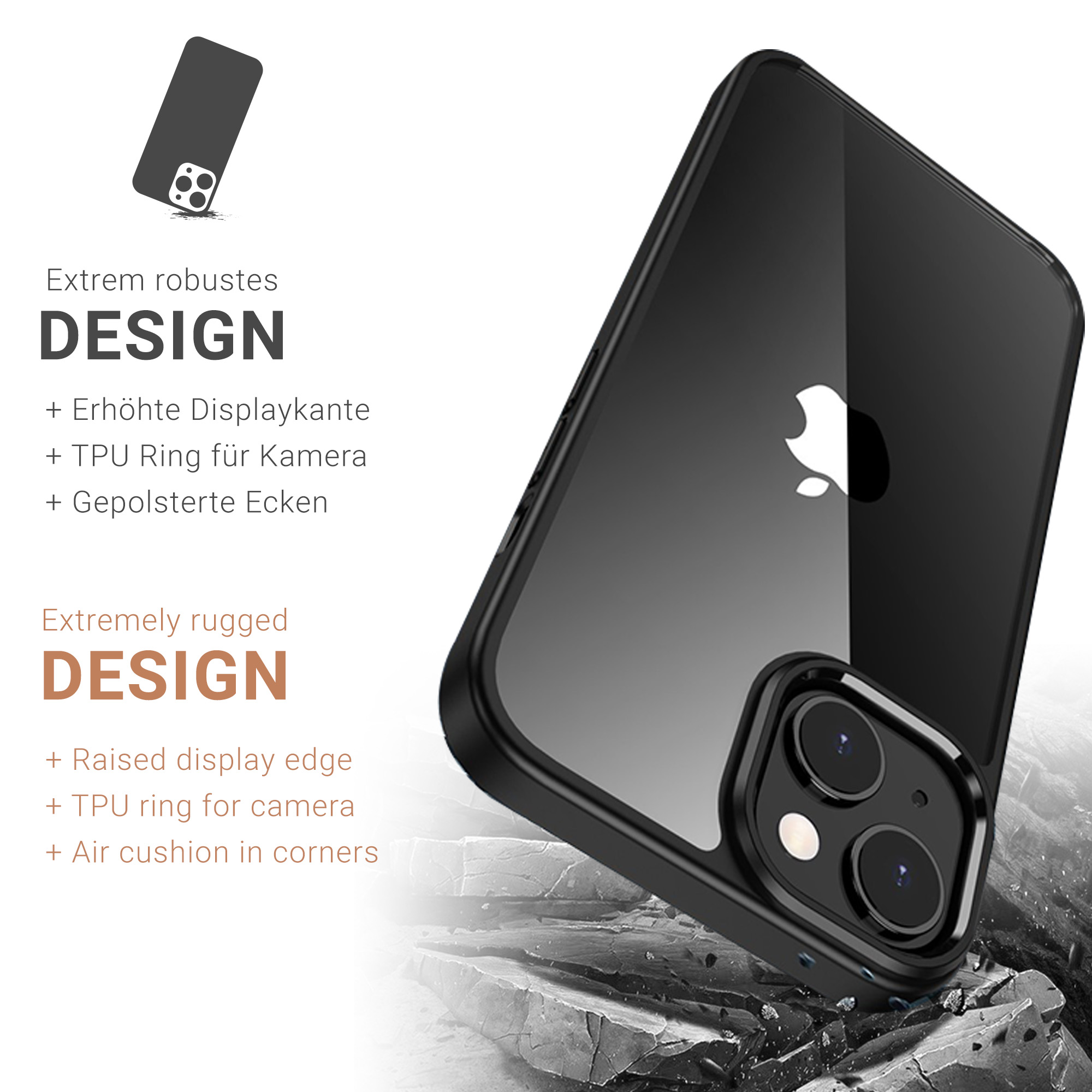14, iPhone Apple, schwarz / Hybrid, Backcover, transparent Pankow BERLIN JT