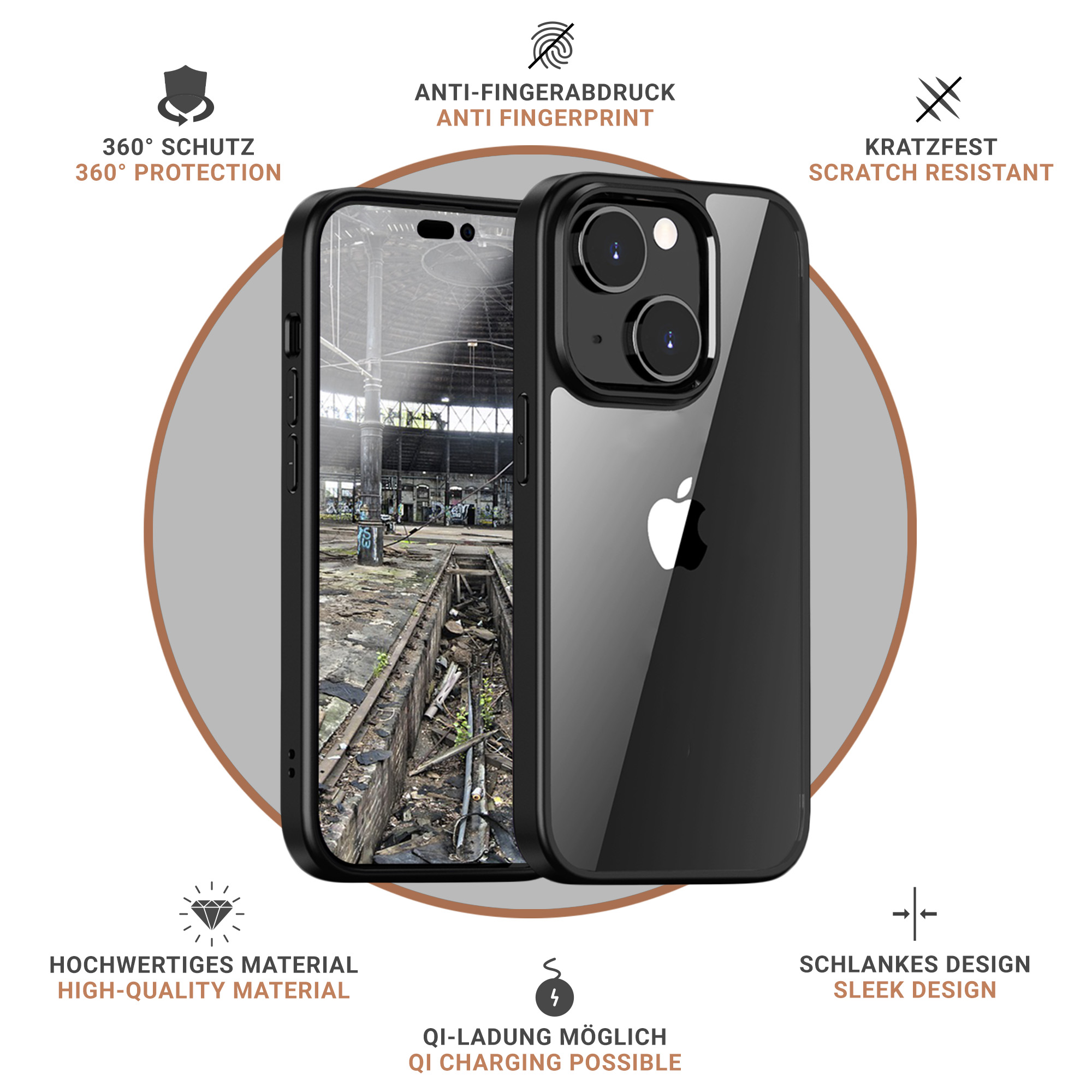 JT BERLIN Pankow Hybrid, Backcover, schwarz iPhone / transparent Apple, 13