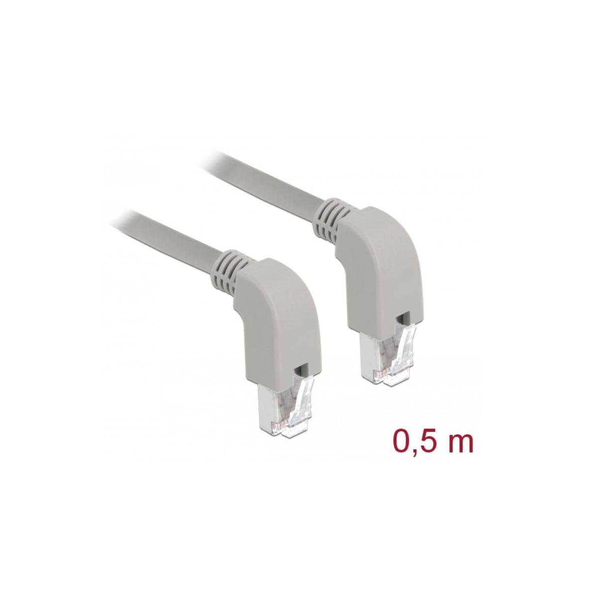 Zwei graue Ethernet-Kabel mit Steckern. Die Kabellänge ist mit 0,5 m angegeben.